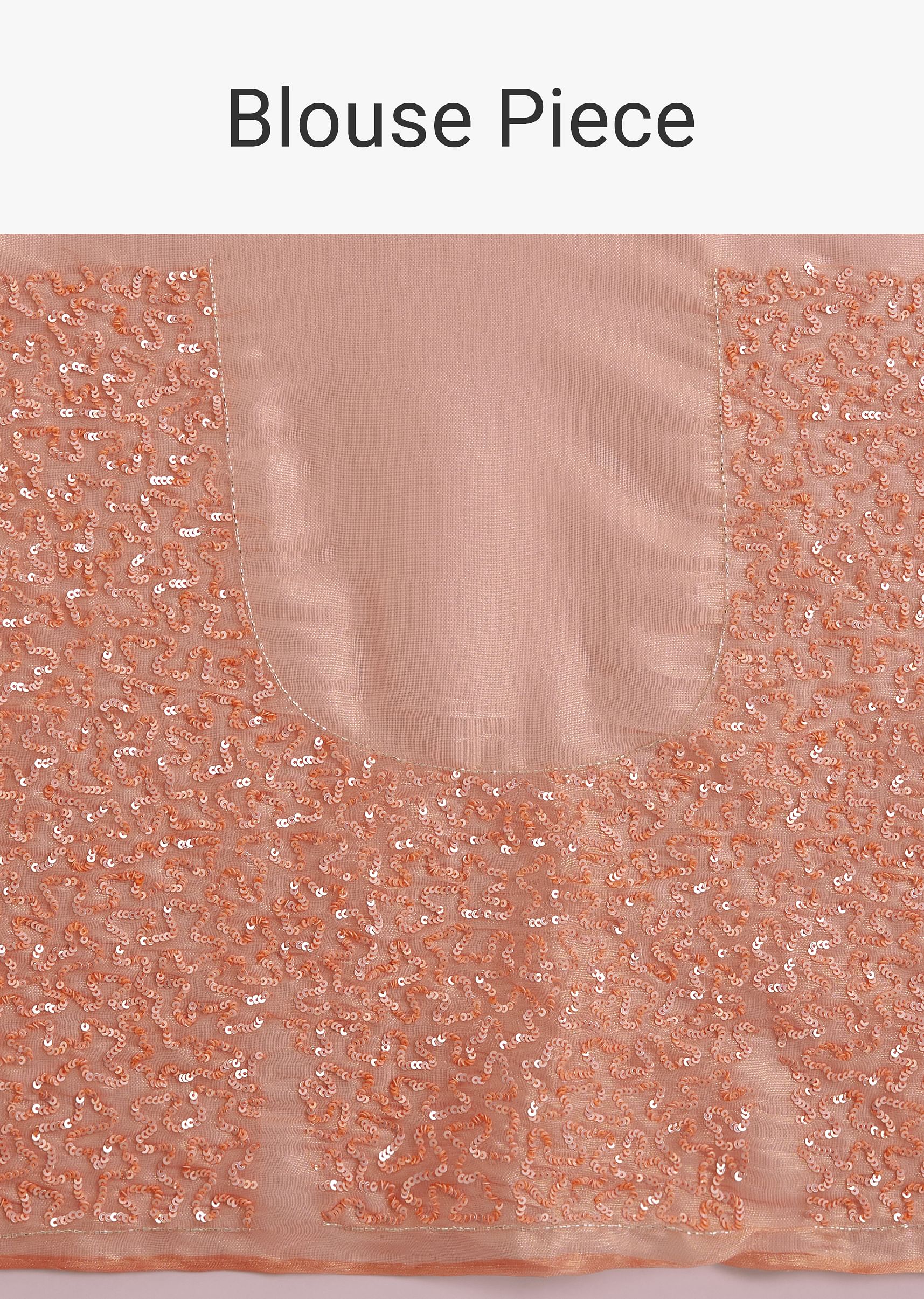 Peach Glass Tissue Saree With Cutdana Sequins Embroidery And Cutwork Scallop Border - Image 10