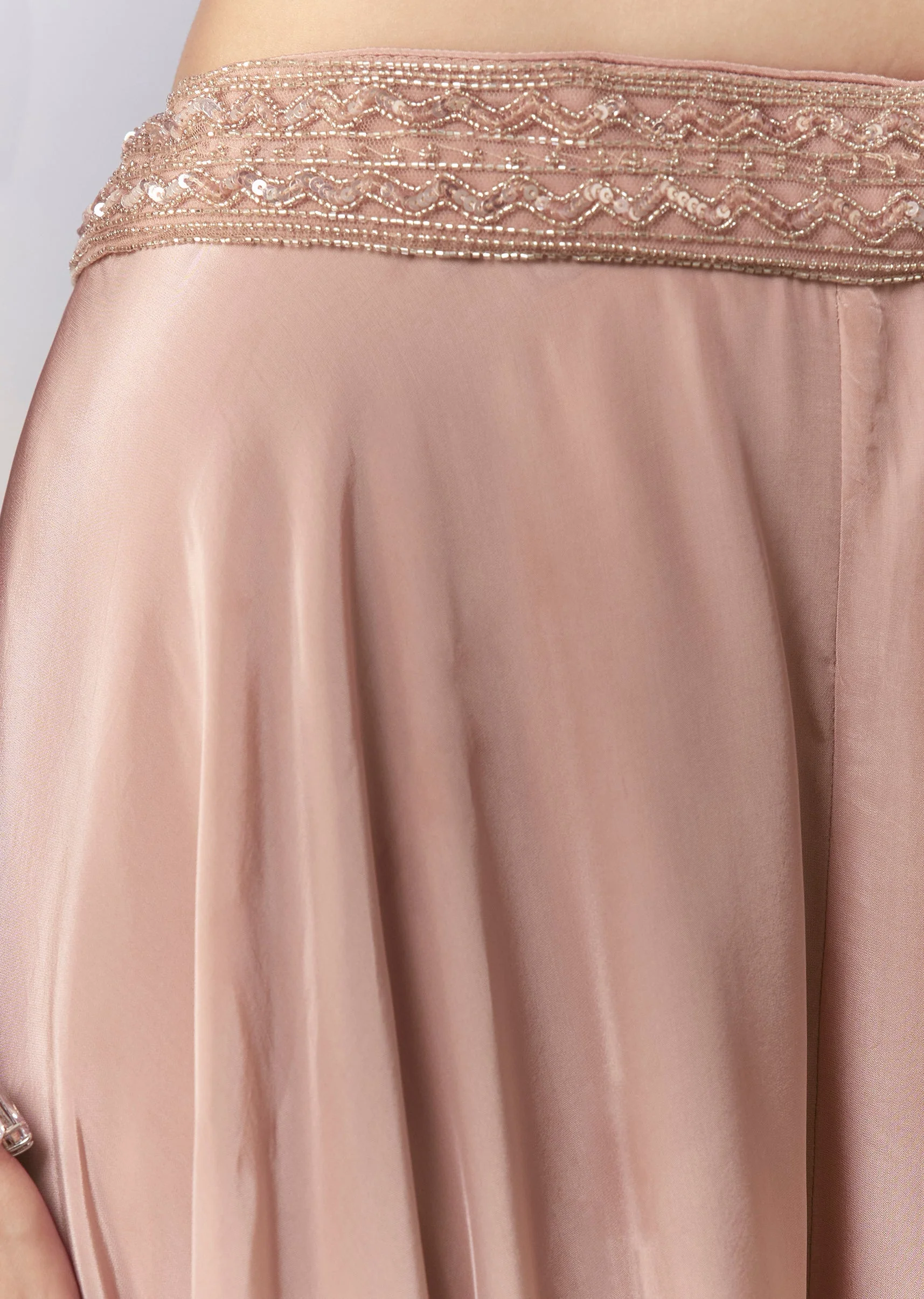 Peach Indo Fusion Crop Top Palazzo and Dupatta Set - Image 6
