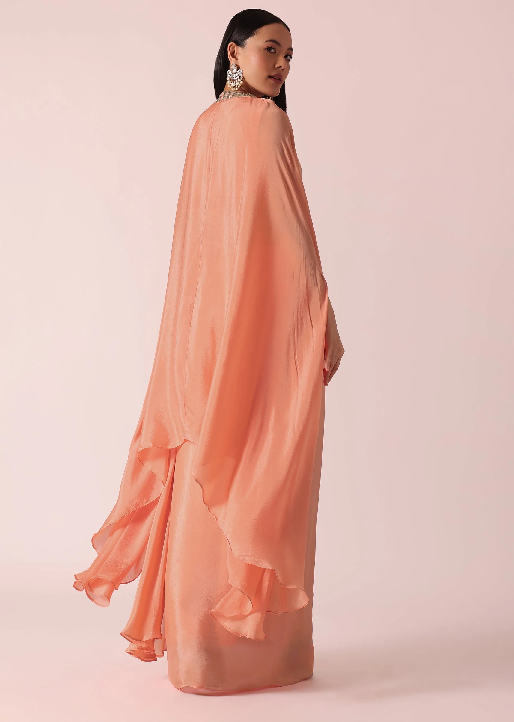 Peach Jacket And Dhoti Set With Mirror Work - Image 5