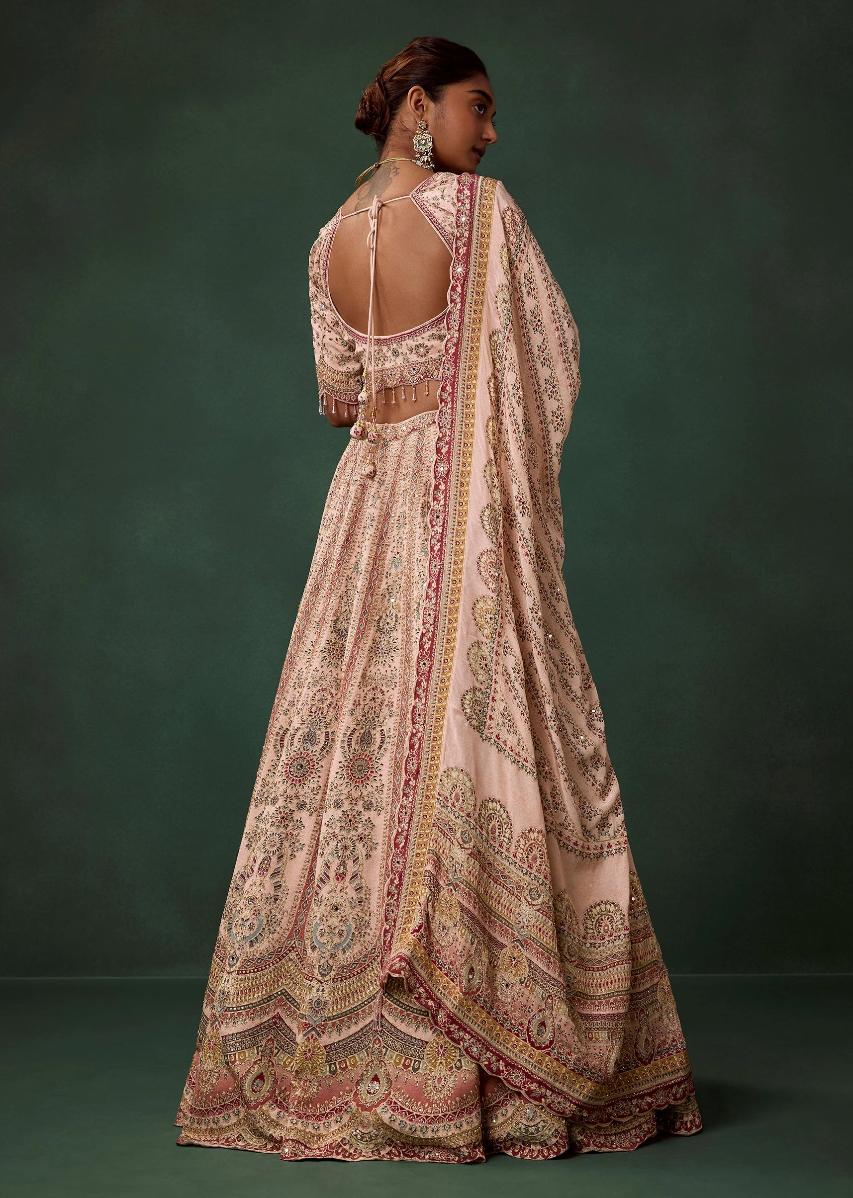 Peach Kali Bridal Georgette Lehenga Set with Zari Embroidery - Image 2