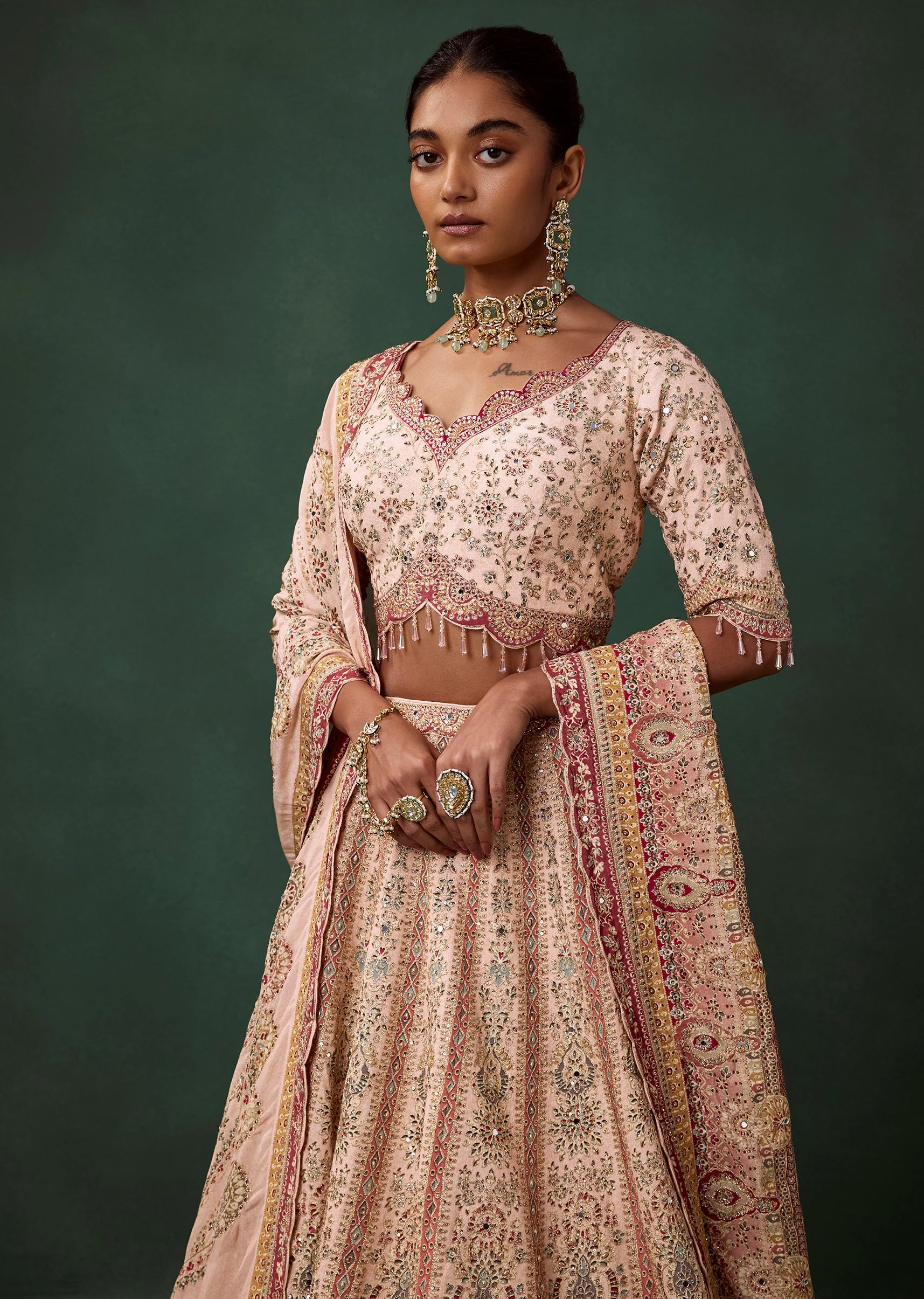 Peach Kali Bridal Georgette Lehenga Set with Zari Embroidery - Image 5