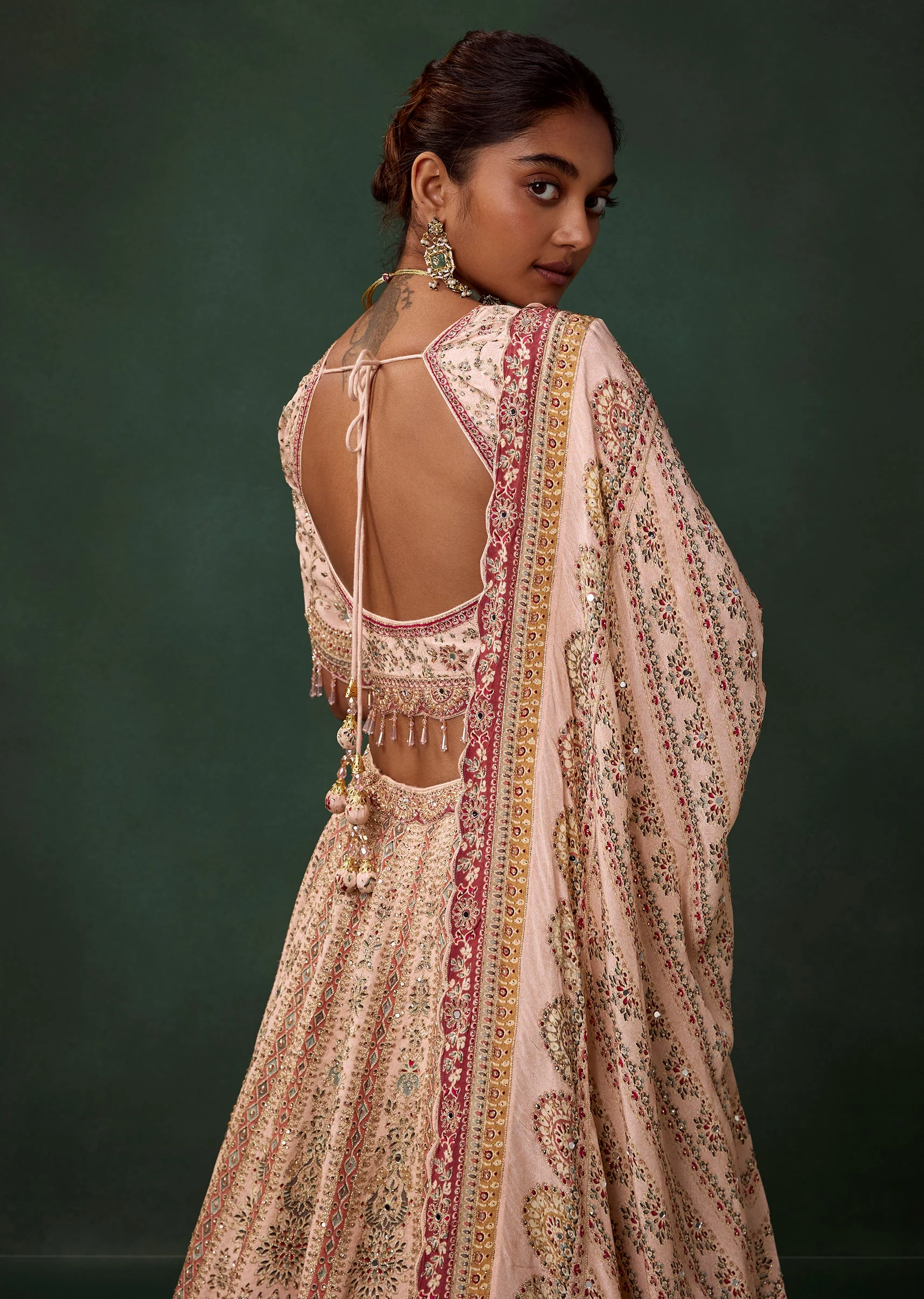 Peach Kali Bridal Georgette Lehenga Set with Zari Embroidery - Image 6