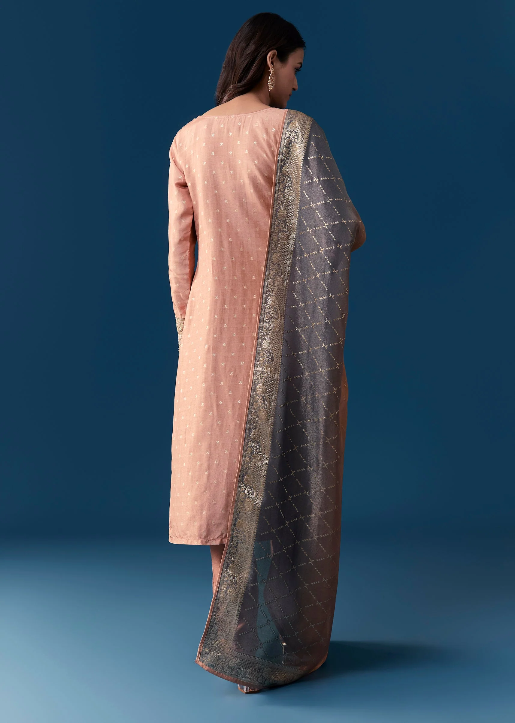 Peach Kurta Set With Zardosi And Sequins Work - Image 5