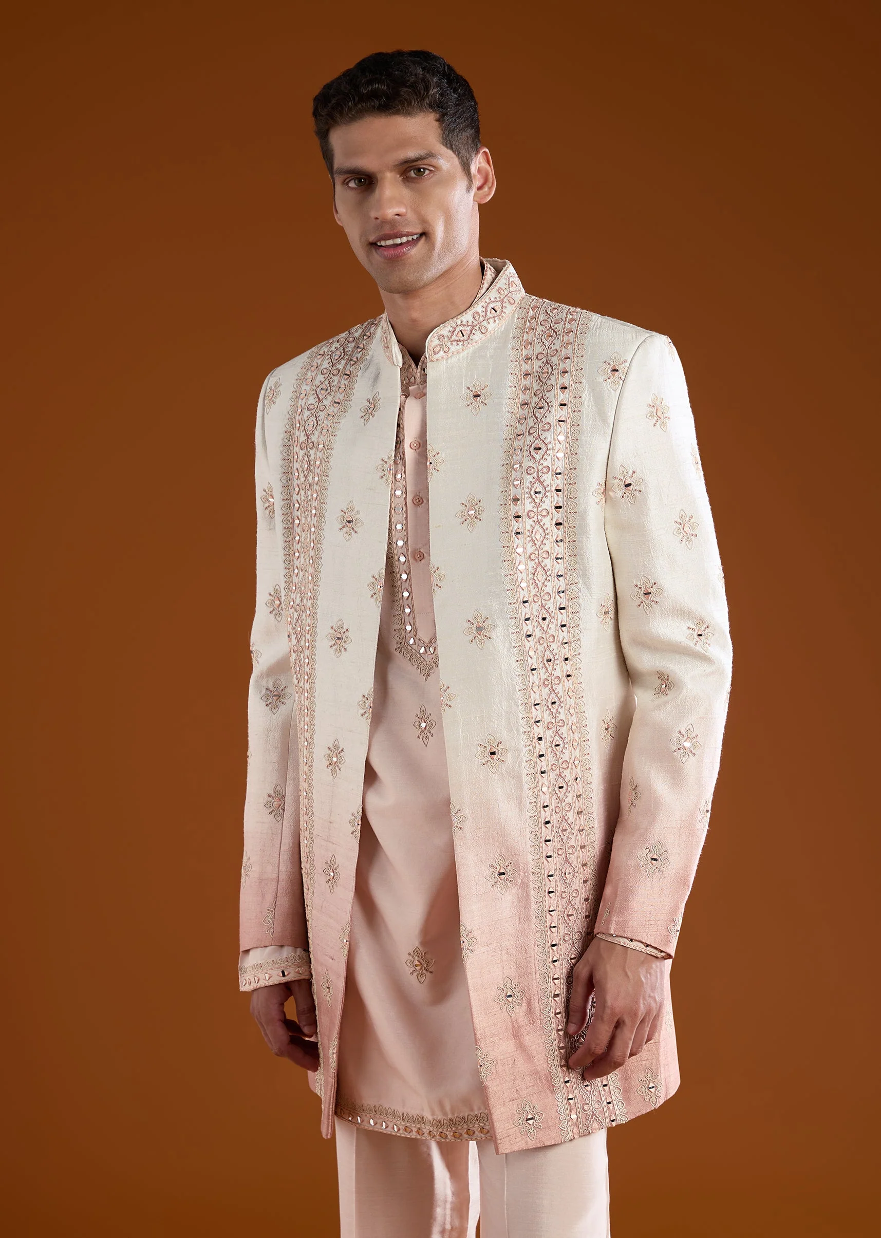 Peach Mens Indowestern Kurta Pant Set - Image 4