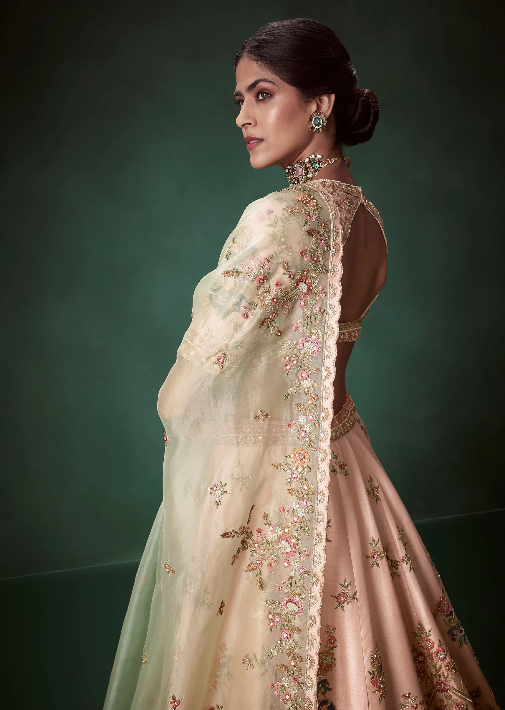 Peach Moti Embellished Bridal Lehenga Set - Image 6