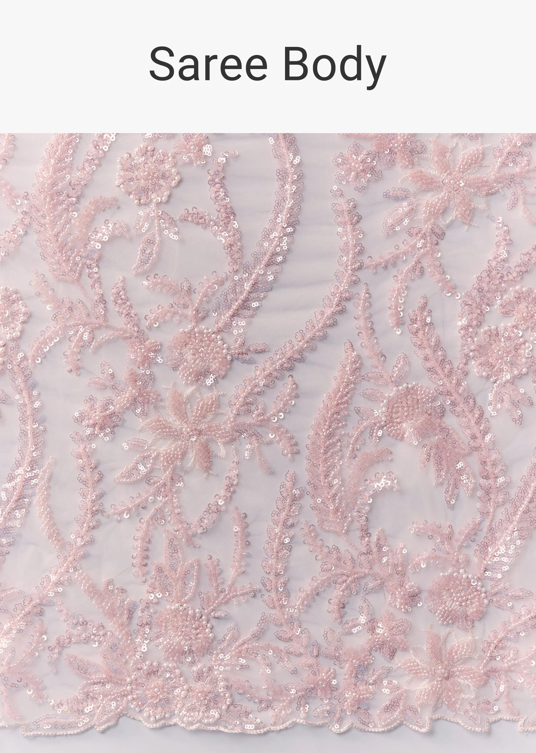Peach Net Floral Jaal Cutwork Saree with Unstitched Blouse - Image 9