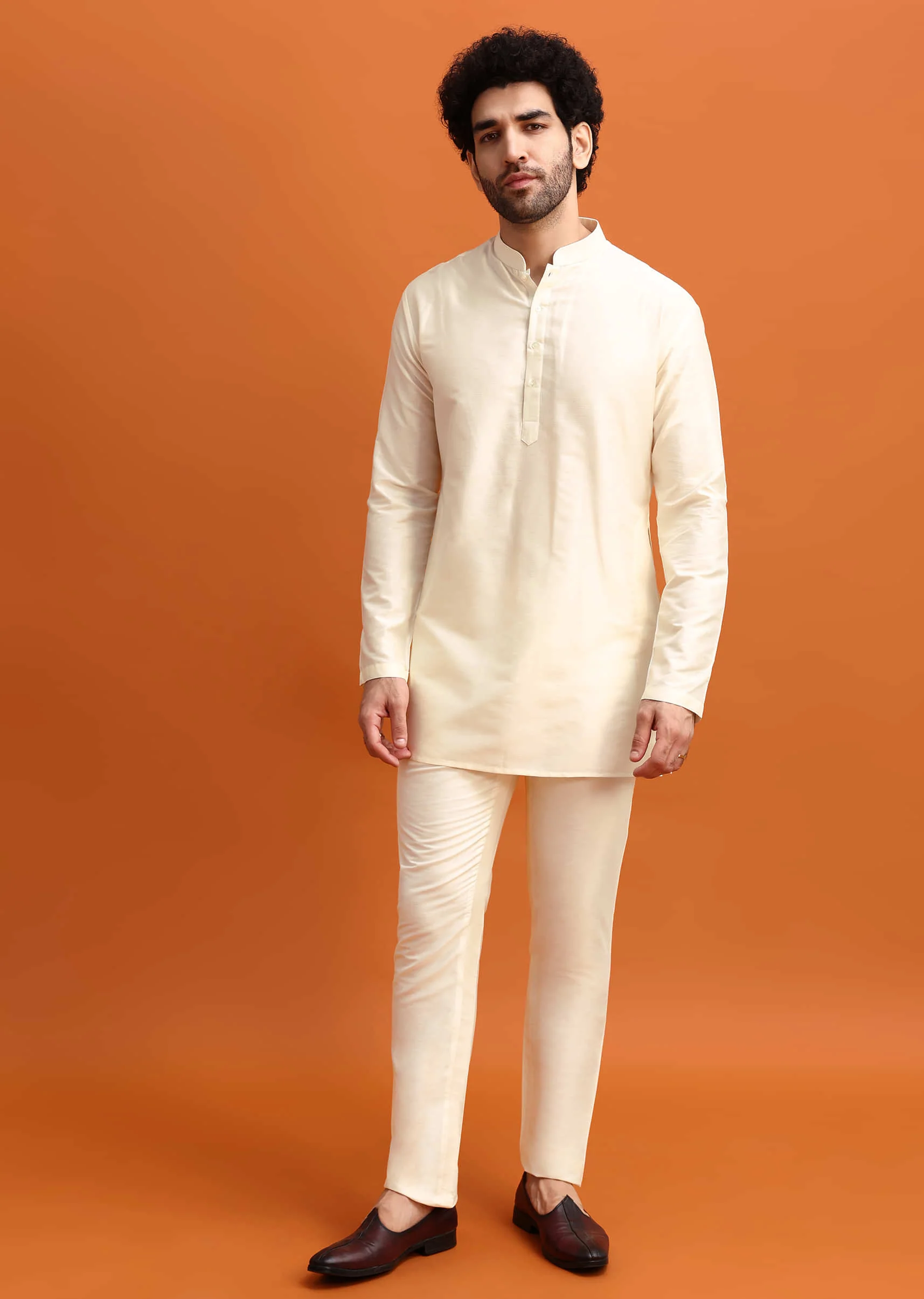Peach Ombre Indowestern Set With Foil Work For Men - Image 6
