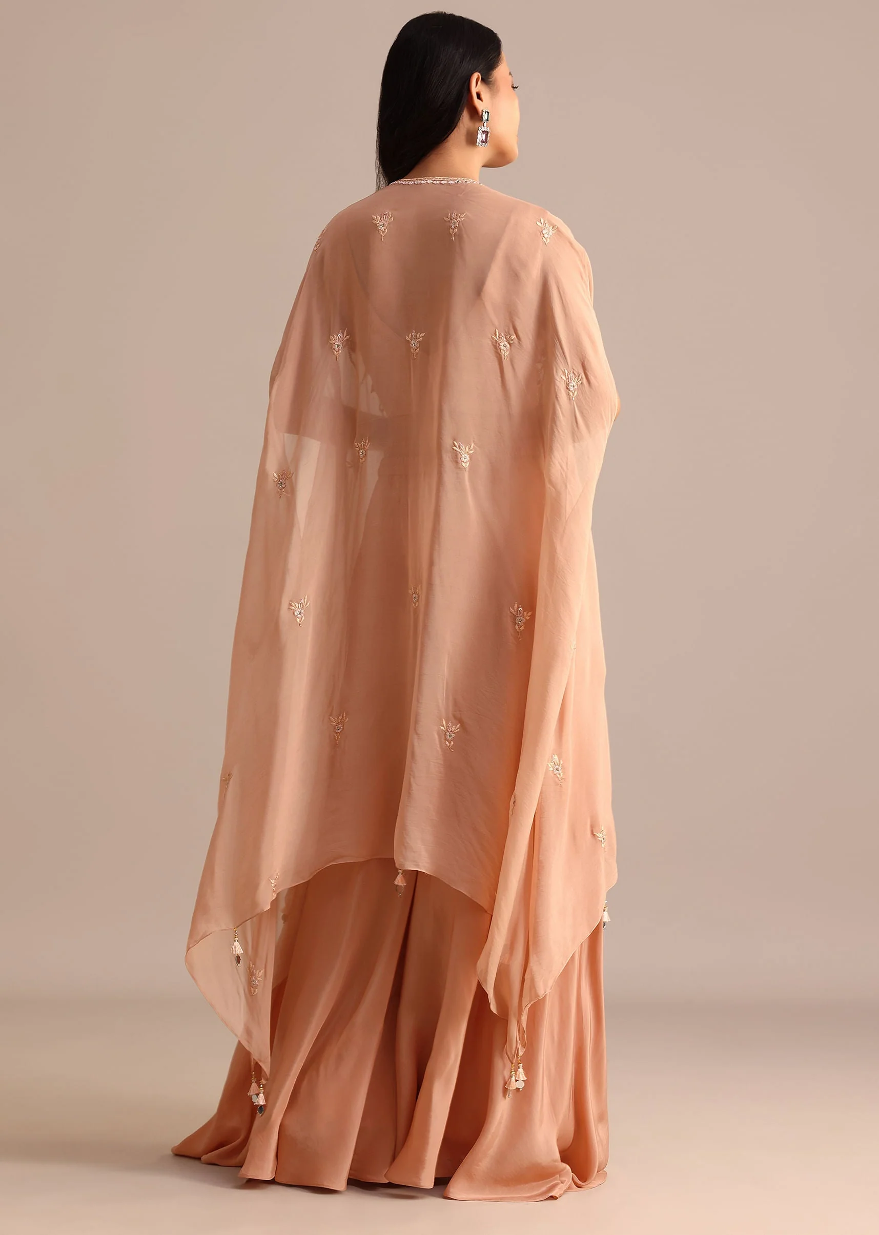 Peach Organza Crop Top Suit With Embroidered Jacket - Image 5