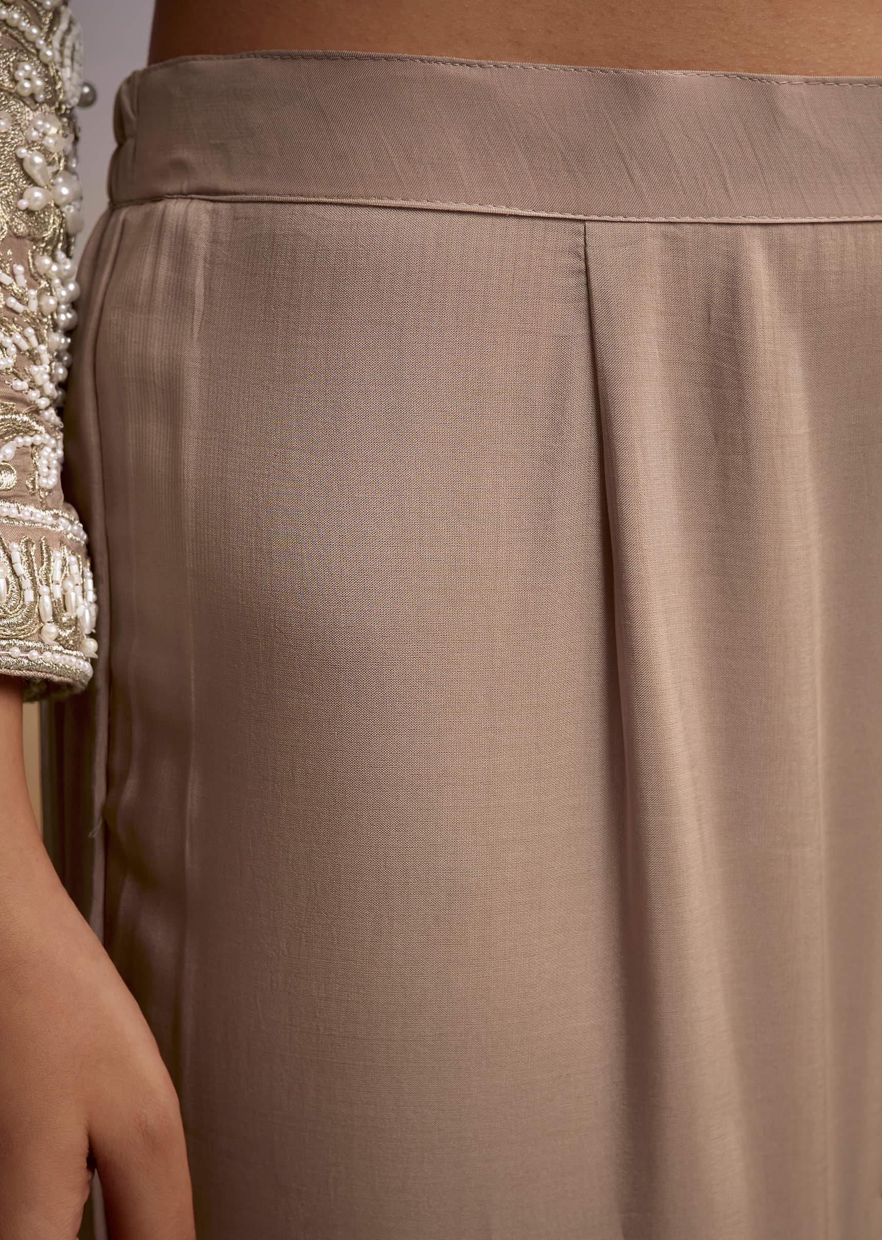 Peach Organza Palazzo Suit With Zari And Moti Work - Image 6