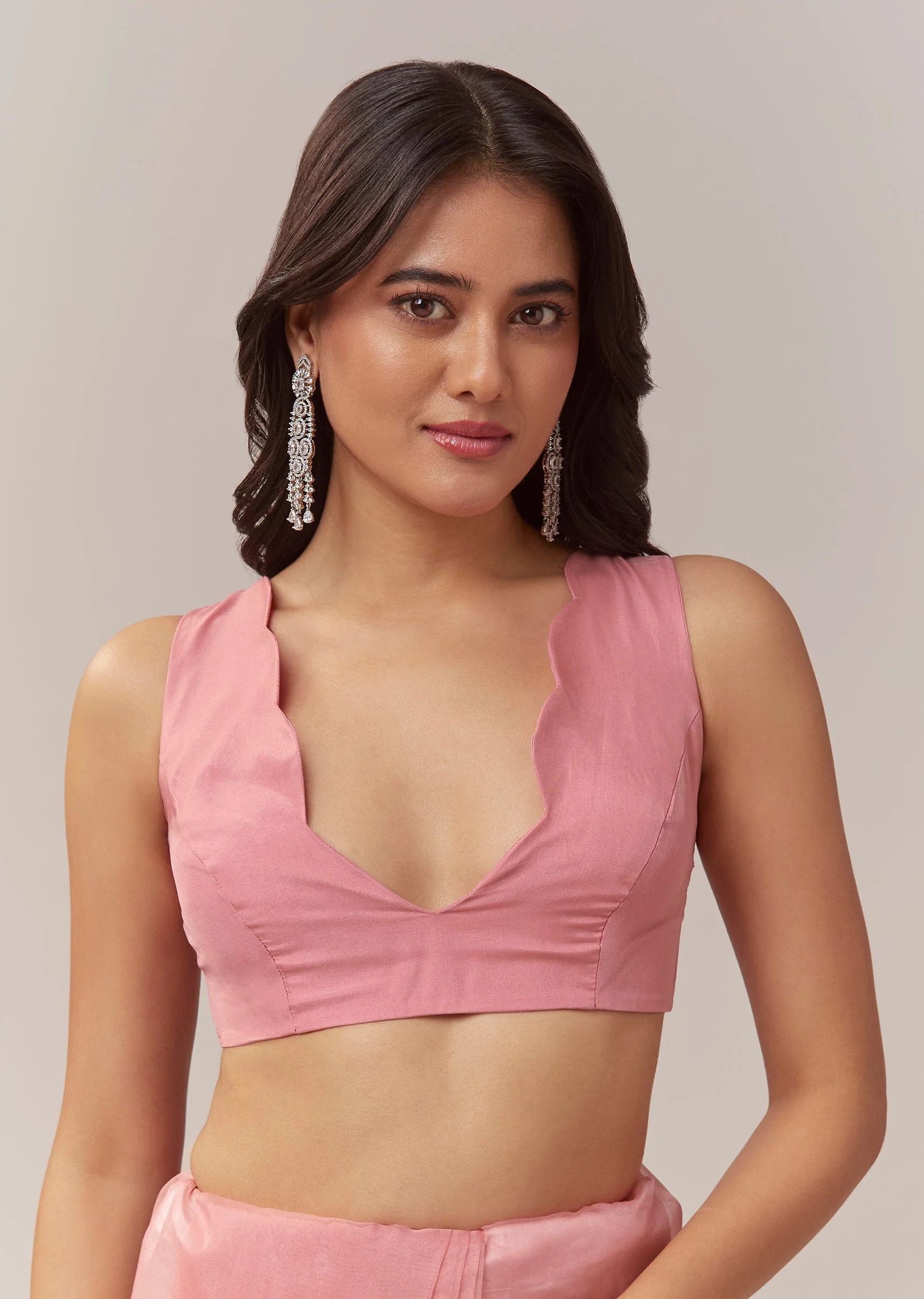 Peach Organza Saree With Scallop Border And Butti Embroidery - Image 7