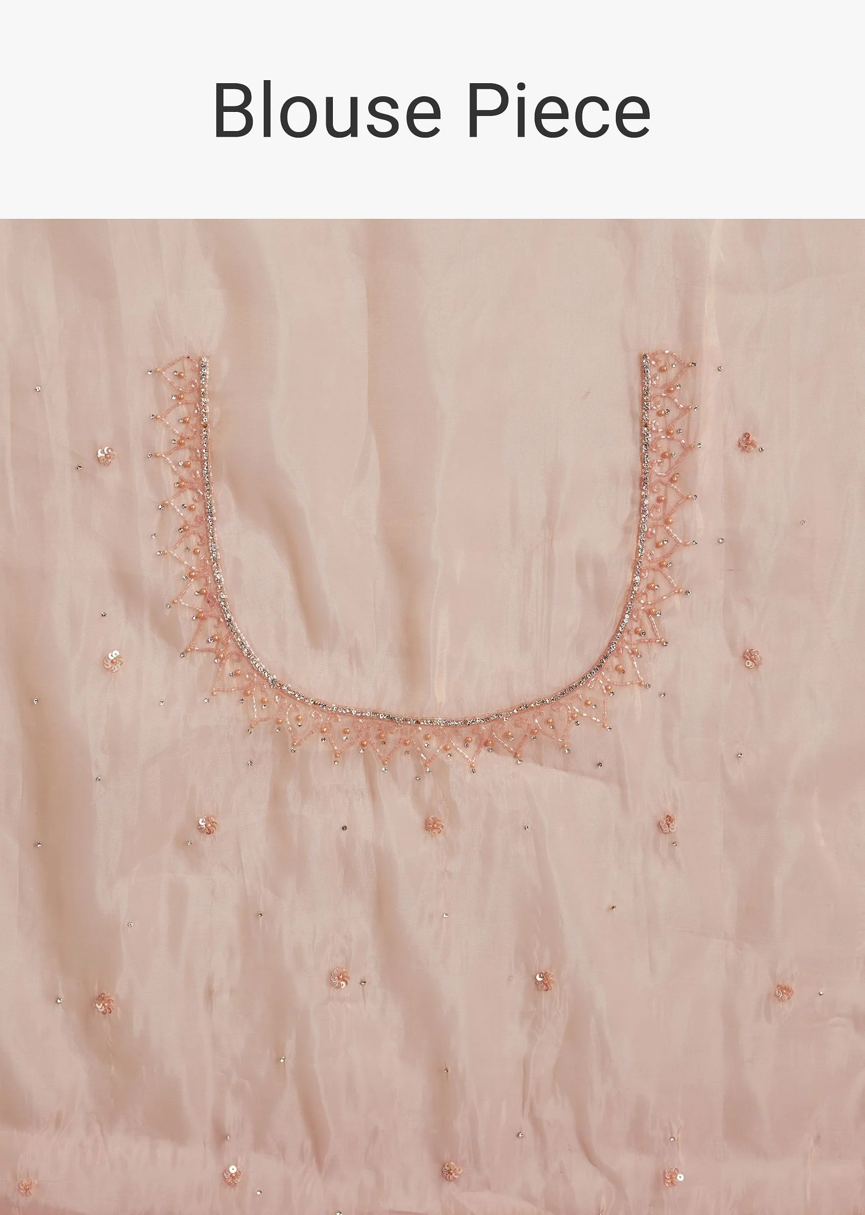 Peach Organza Saree With Stone Embellishment And Scallop Border - Image 10