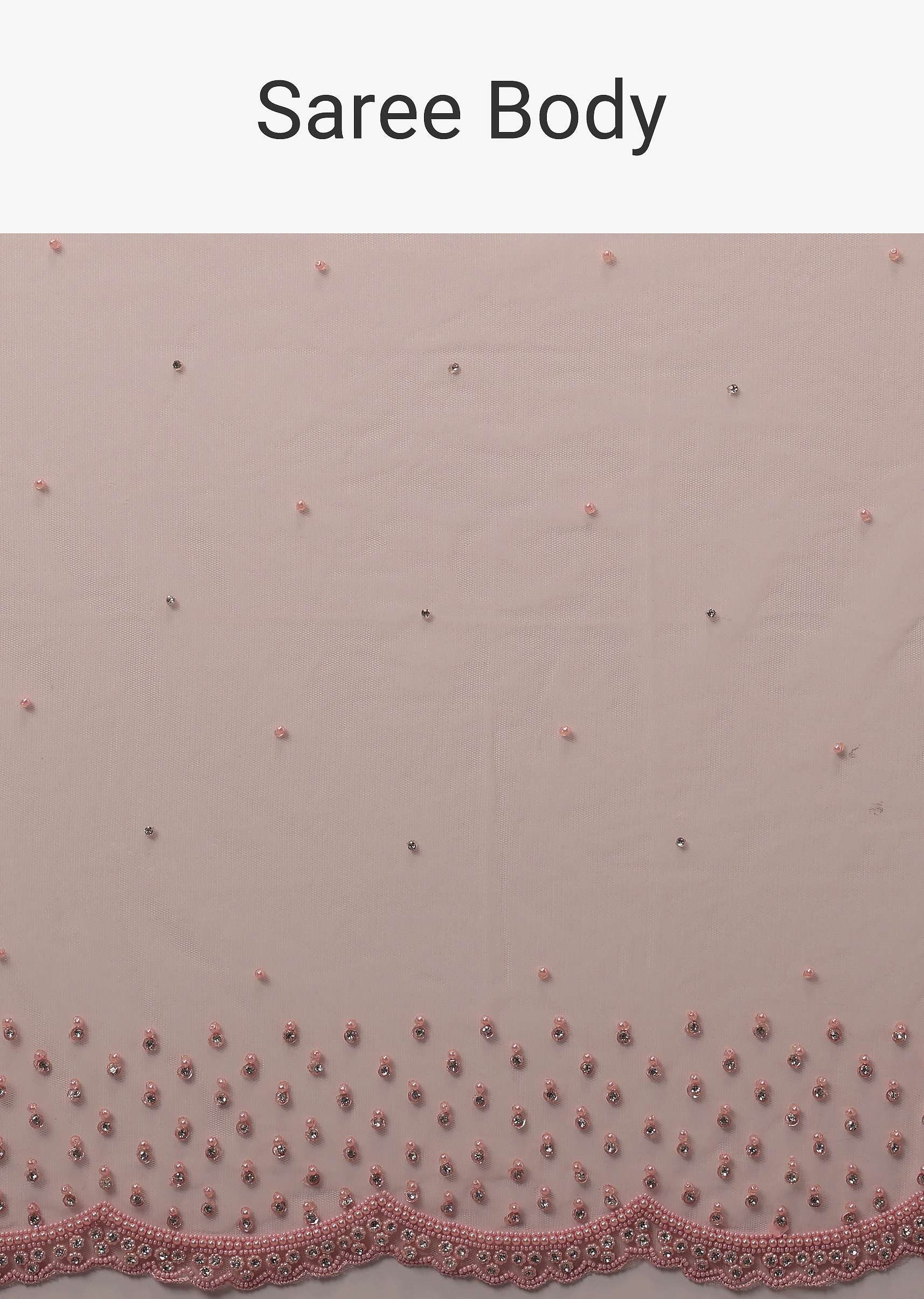 Peach Pink Stone And Beads Embellished Net Saree - Image 8