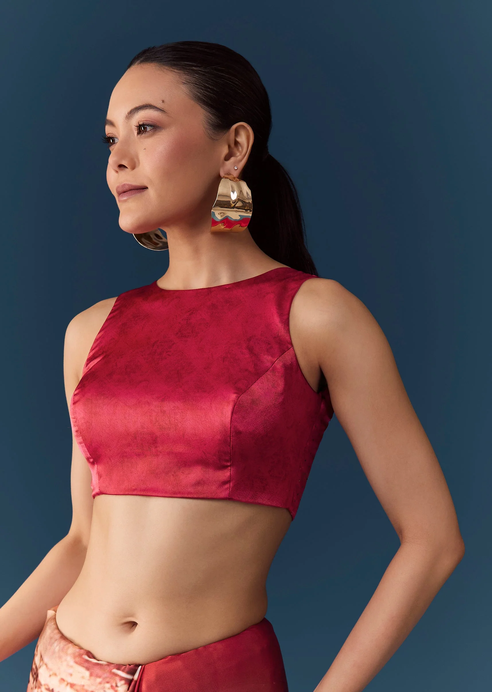 Peach Printed Saree with Blouse Fabric - Image 7