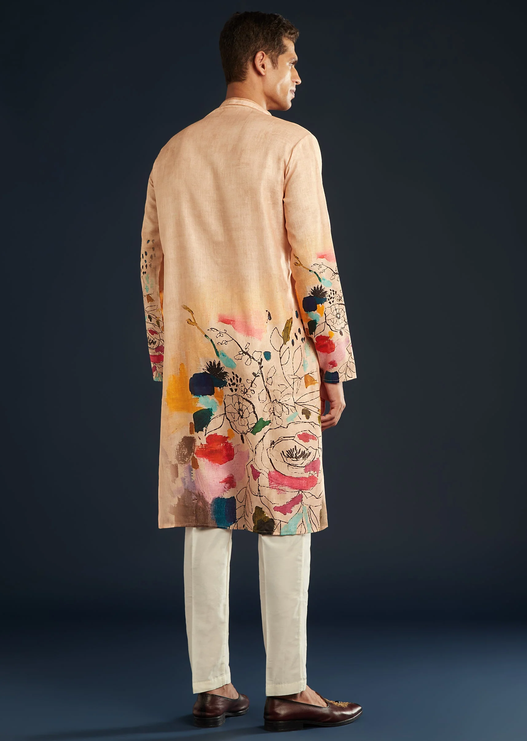 Peach Printed Silk Kurta Set - Image 5