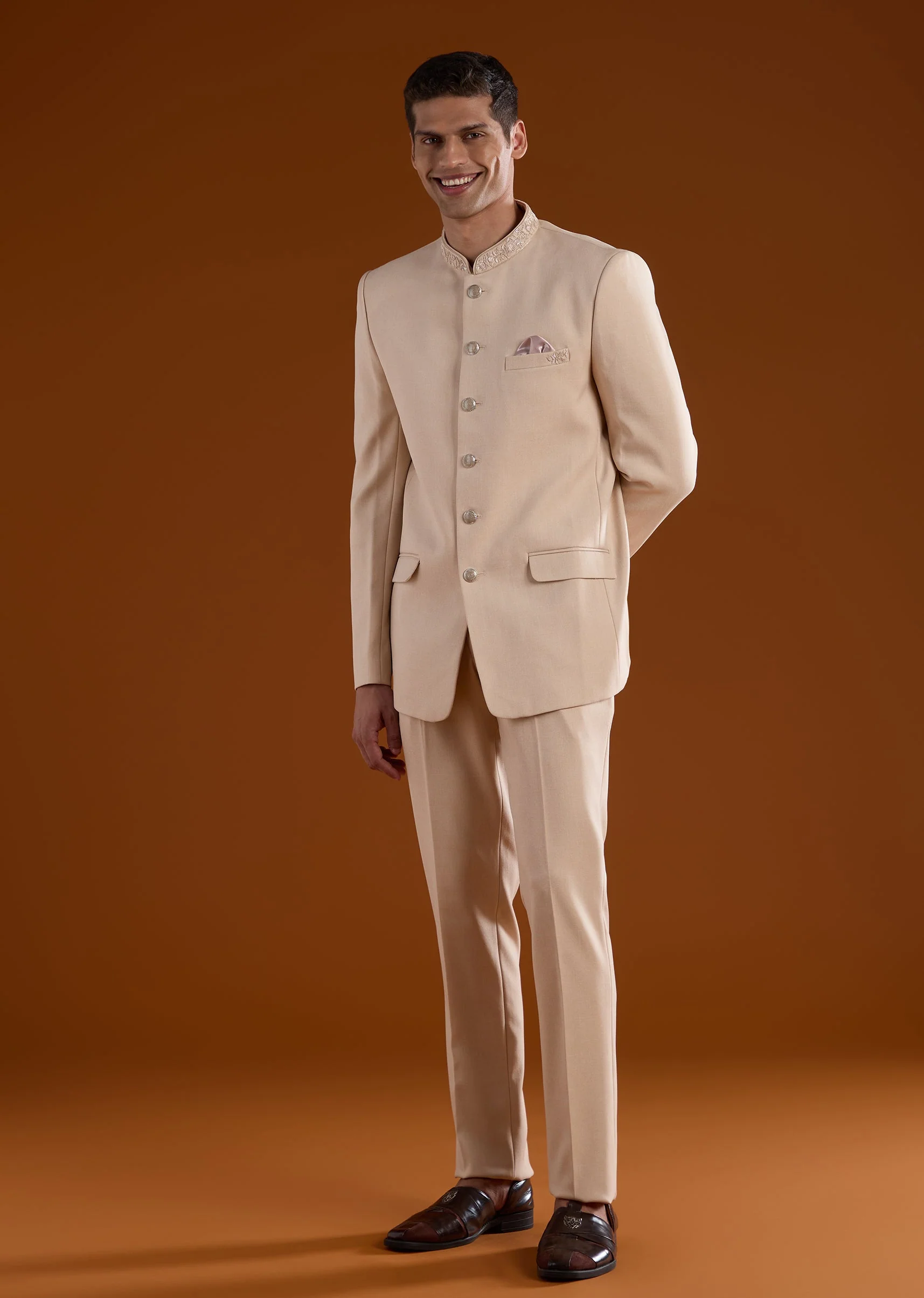 Peach Rayon Jodhpuri With Thread Work - Image 2