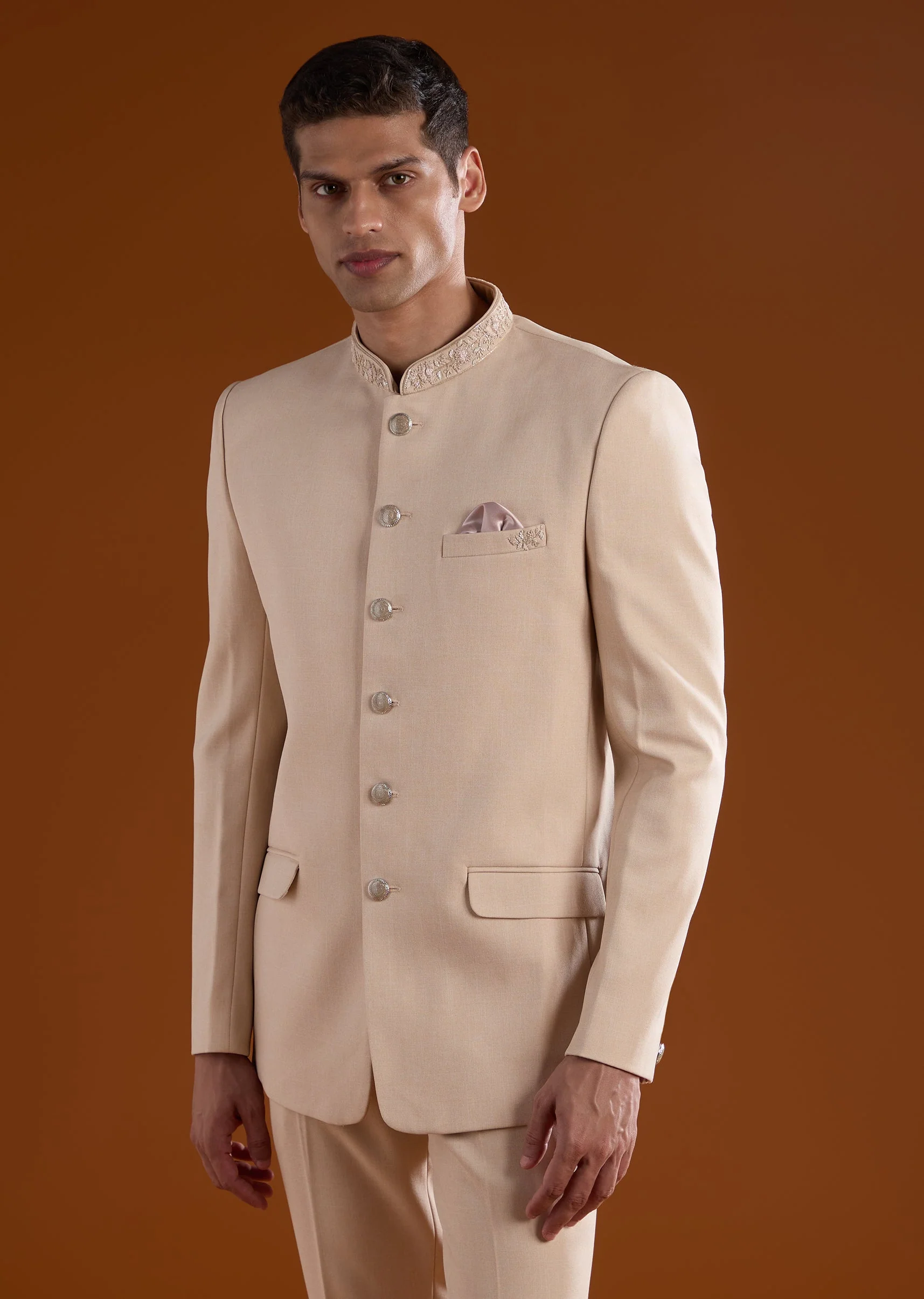 Peach Rayon Jodhpuri With Thread Work - Image 3