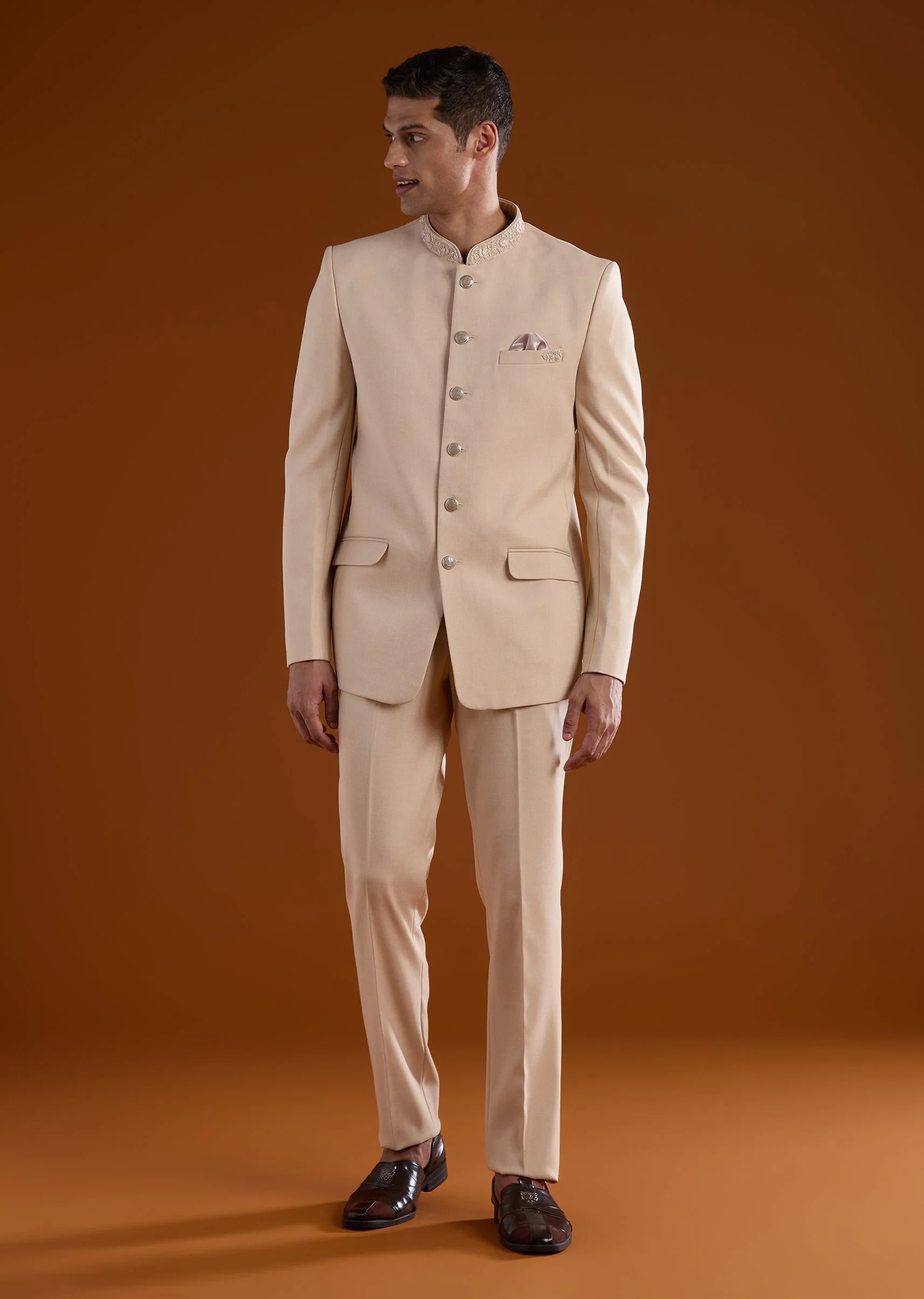 Peach Rayon Jodhpuri With Thread Work - Image 4