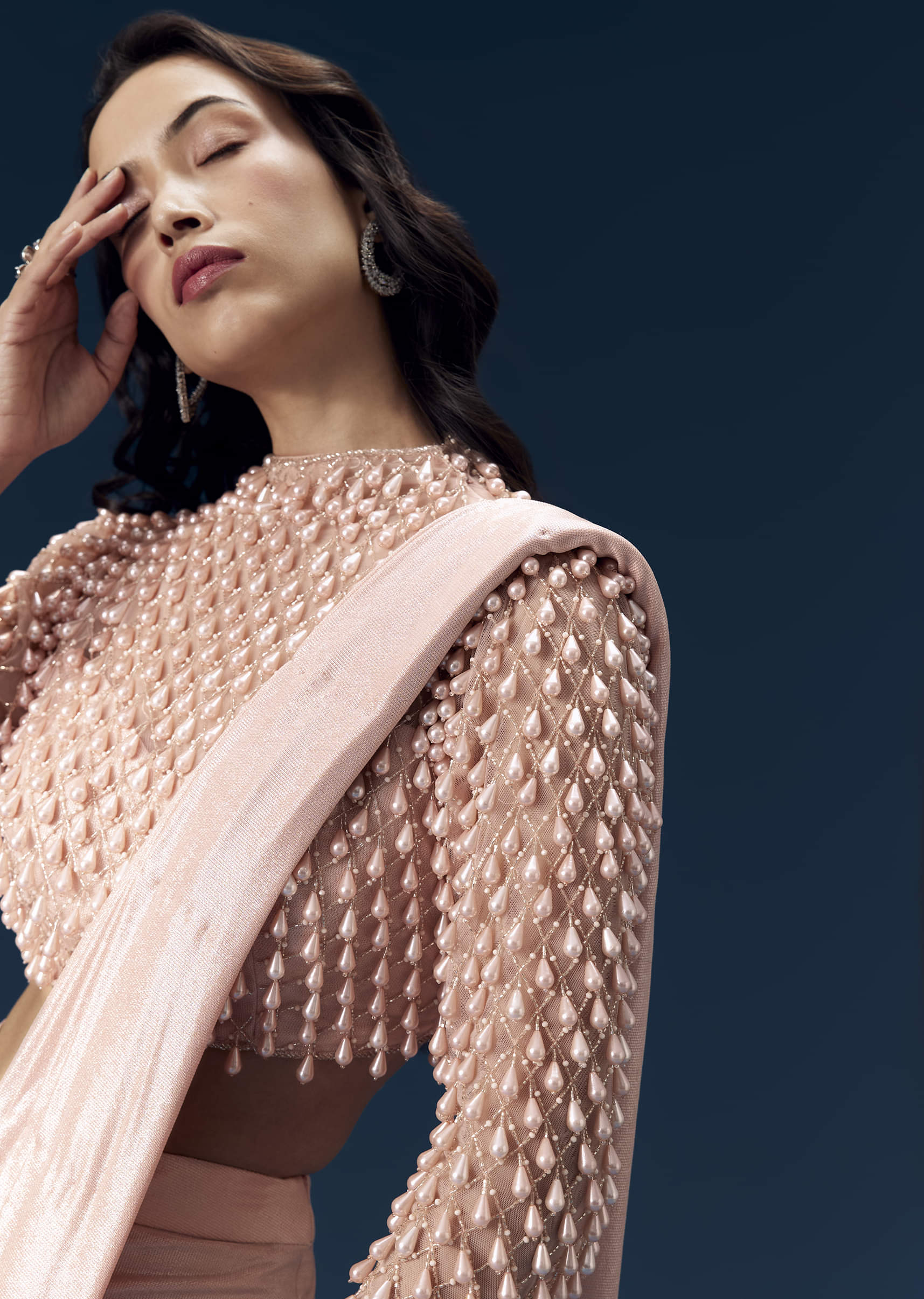 Peach Ready Pleated Saree with Blouse - Image 3