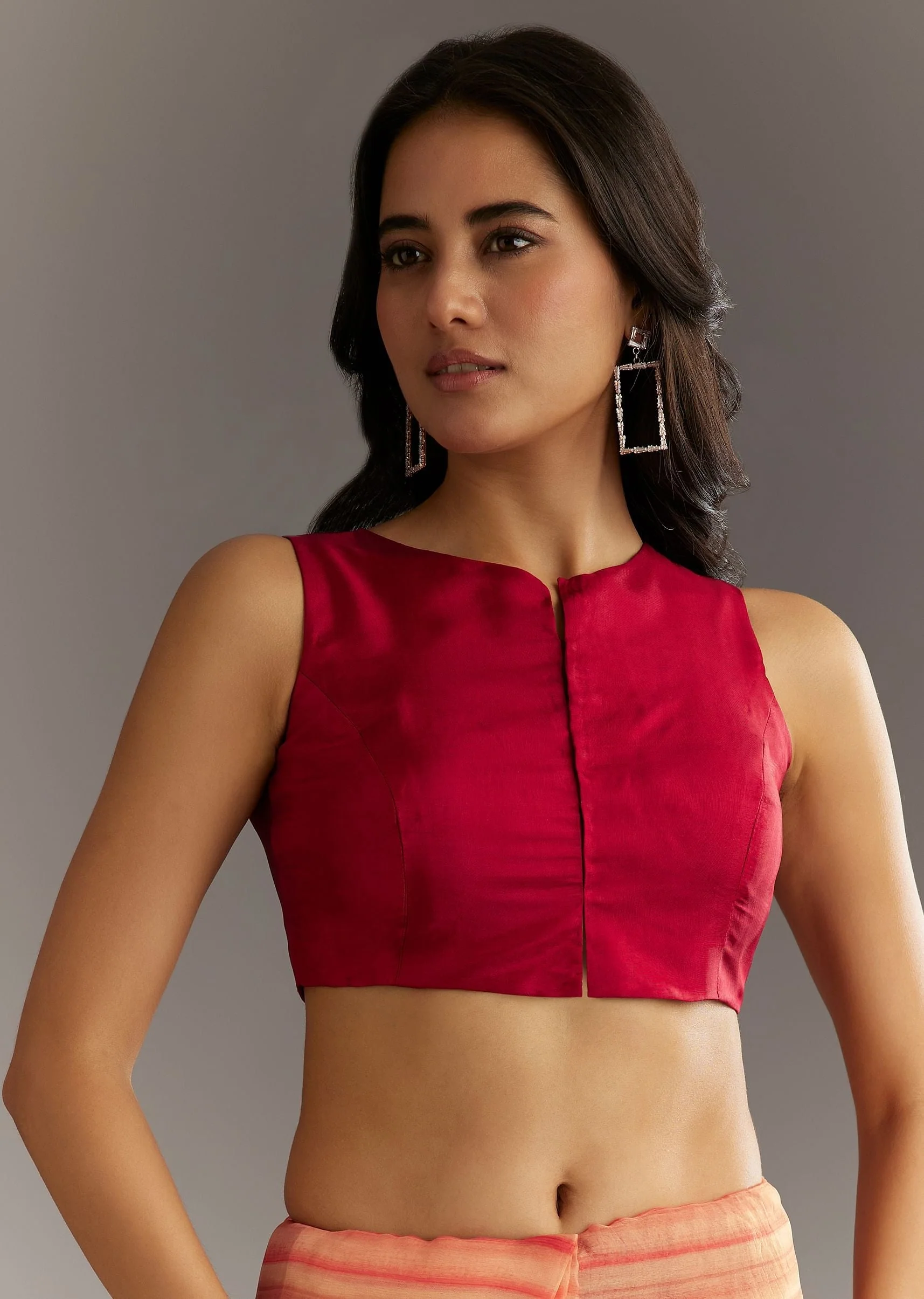 Peach Red Shaded Shibori Print Tissue Saree With Embroidered Scallop Border - Image 7