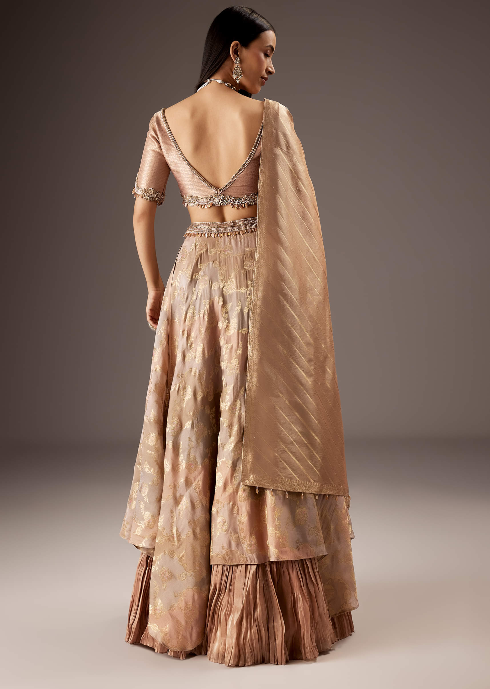 Peach Silk Bridesmaid Lehenga With Embroidered Tassel Blouse And Dupatta - Image 2