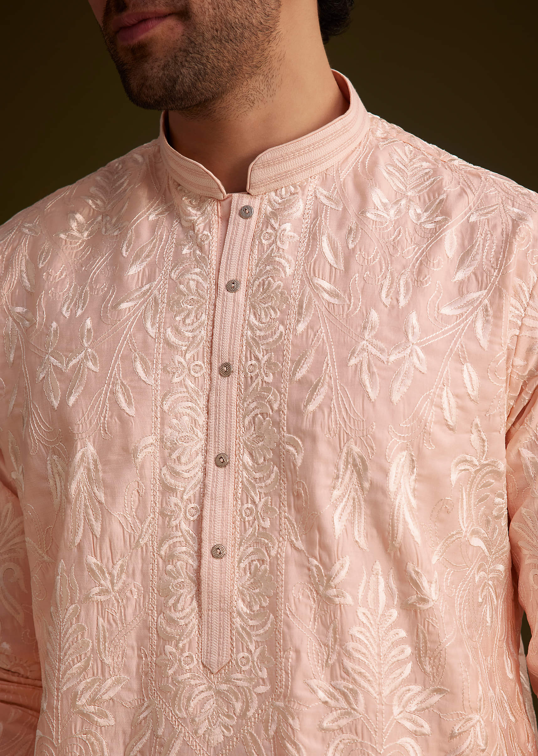 Peach Silk Embroidered Kurta Set - Image 7
