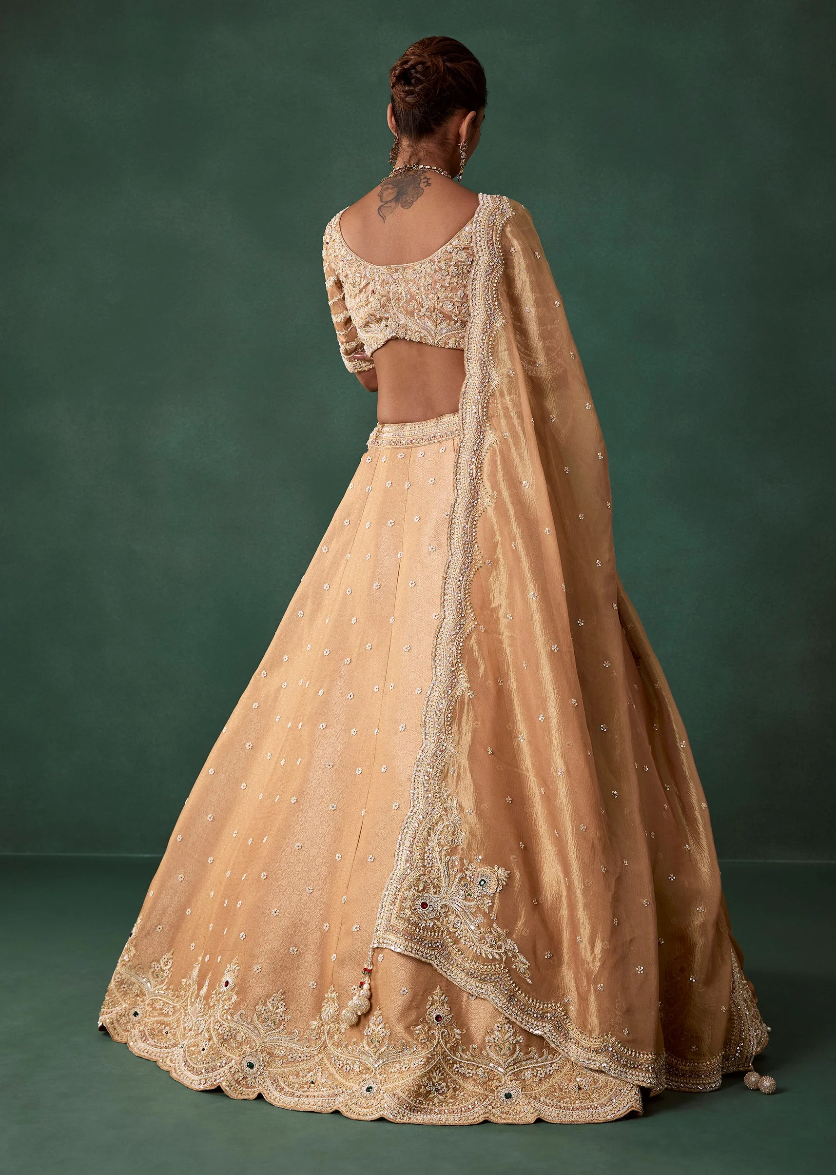 Peach Silk Heavy Embroidered Bridal Lehenga Set - Image 2