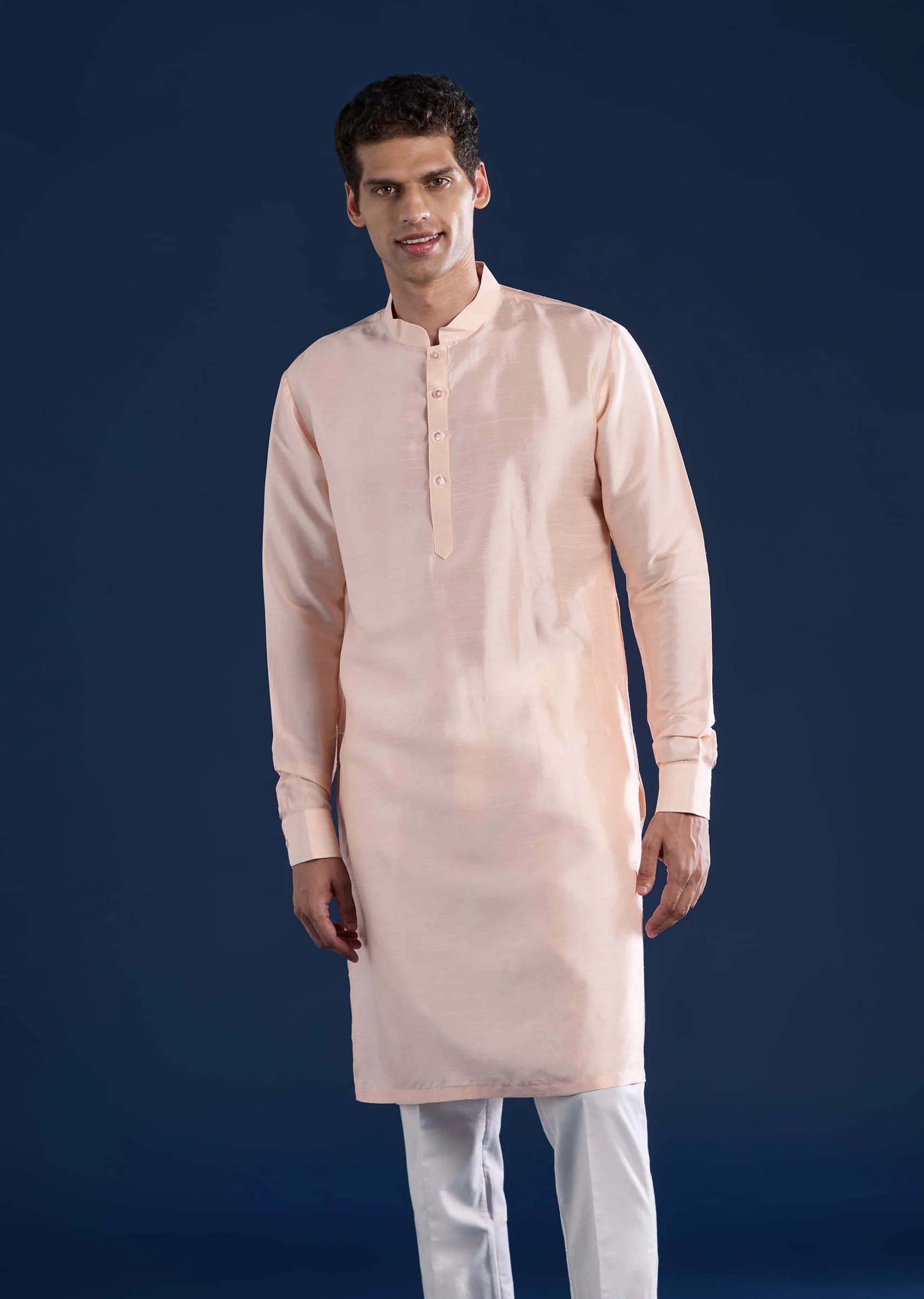 Peach Silk Jacket Kurta Set with Dori Work - Image 6