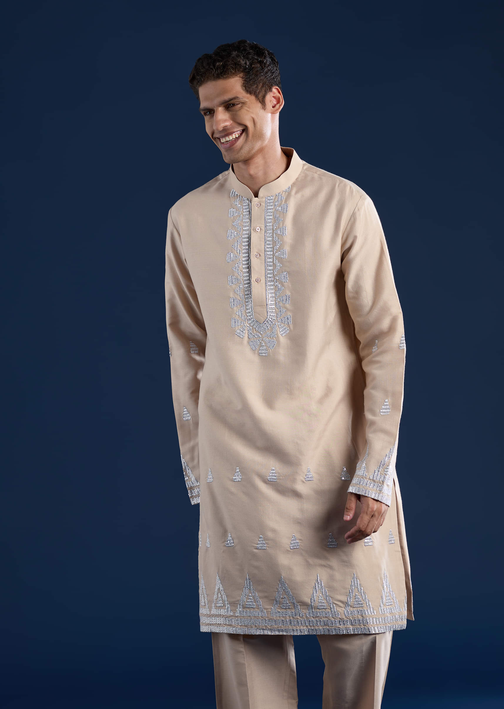 Peach Silk Jacket Kurta Set with Zari Work - Image 6