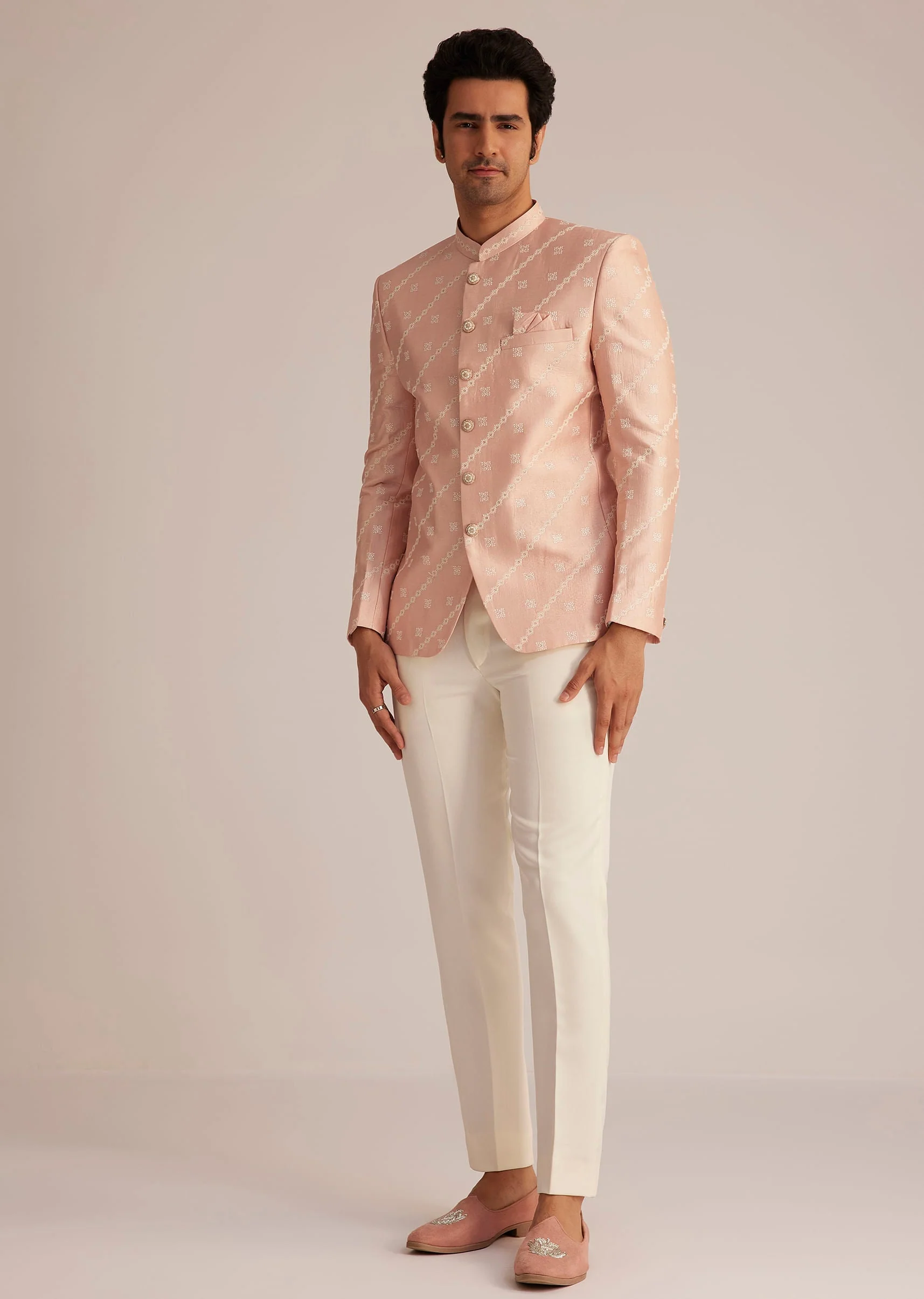 Peach Silk Jodhpuri Suit - Image 3