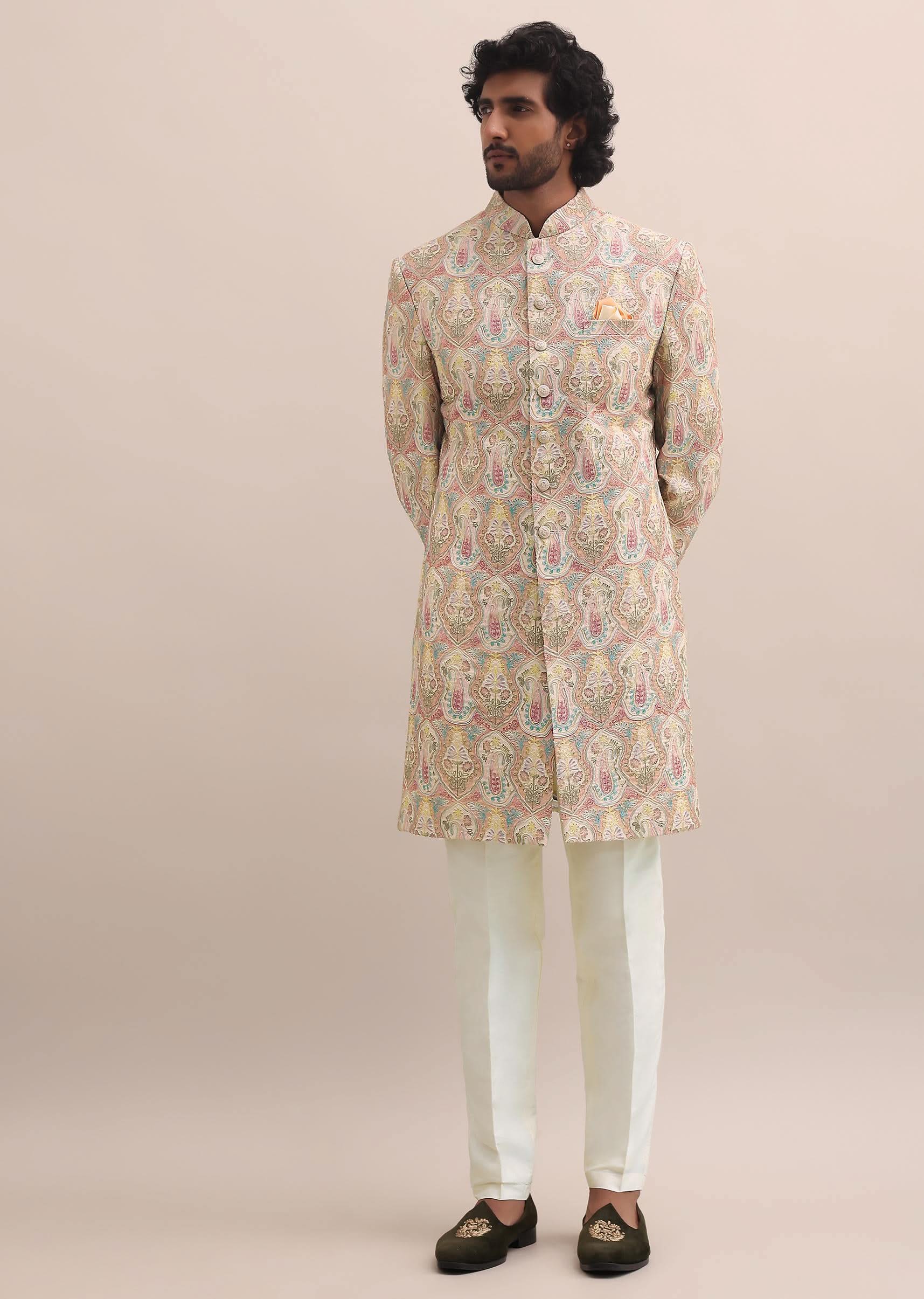 Peach Silk Jodhpuri Suit In Threadwork For Men - Image 3