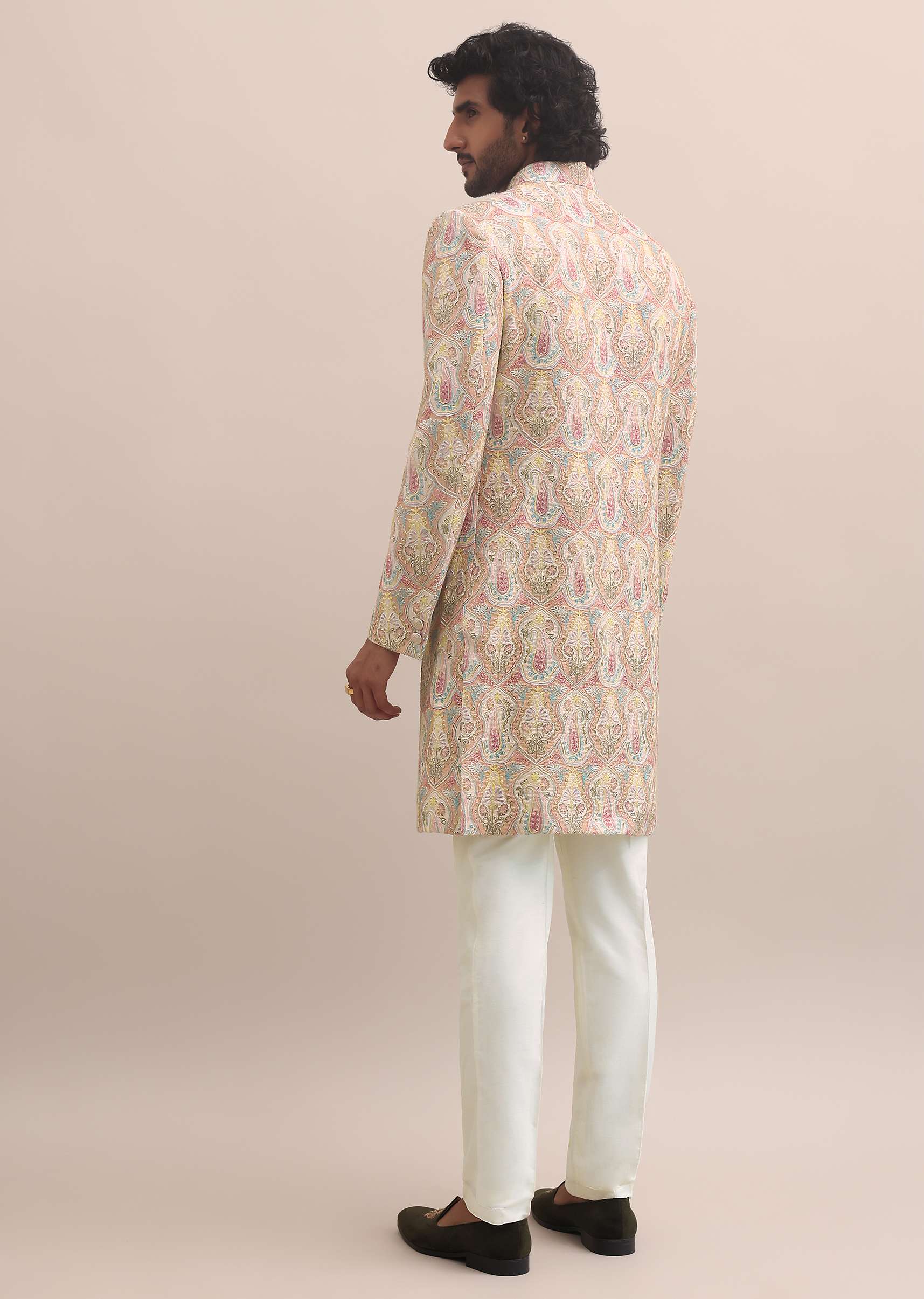 Peach Silk Jodhpuri Suit In Threadwork For Men - Image 5