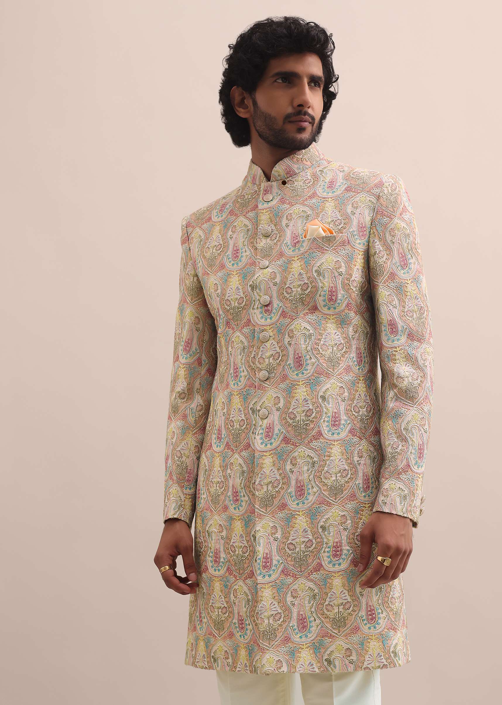 Peach Silk Jodhpuri Suit In Threadwork For Men - Image 7
