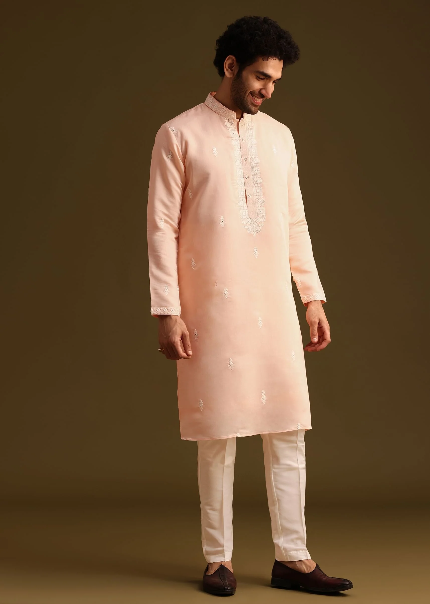 Peach Silk Kurta And Pant - Image 2