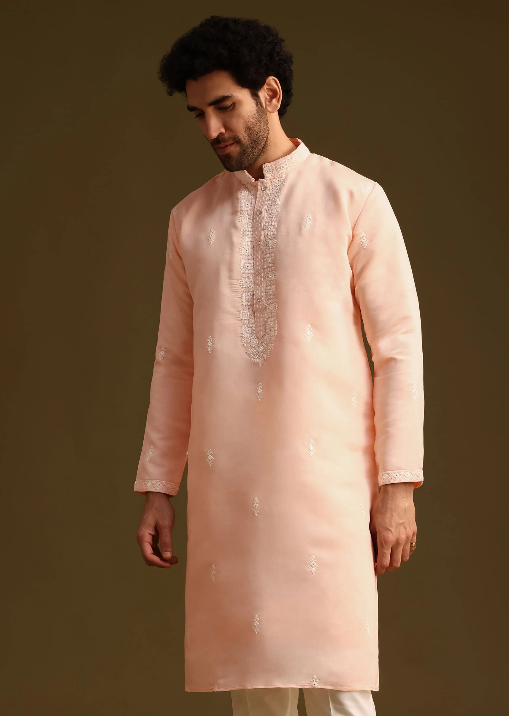 Peach Silk Kurta And Pant - Image 3