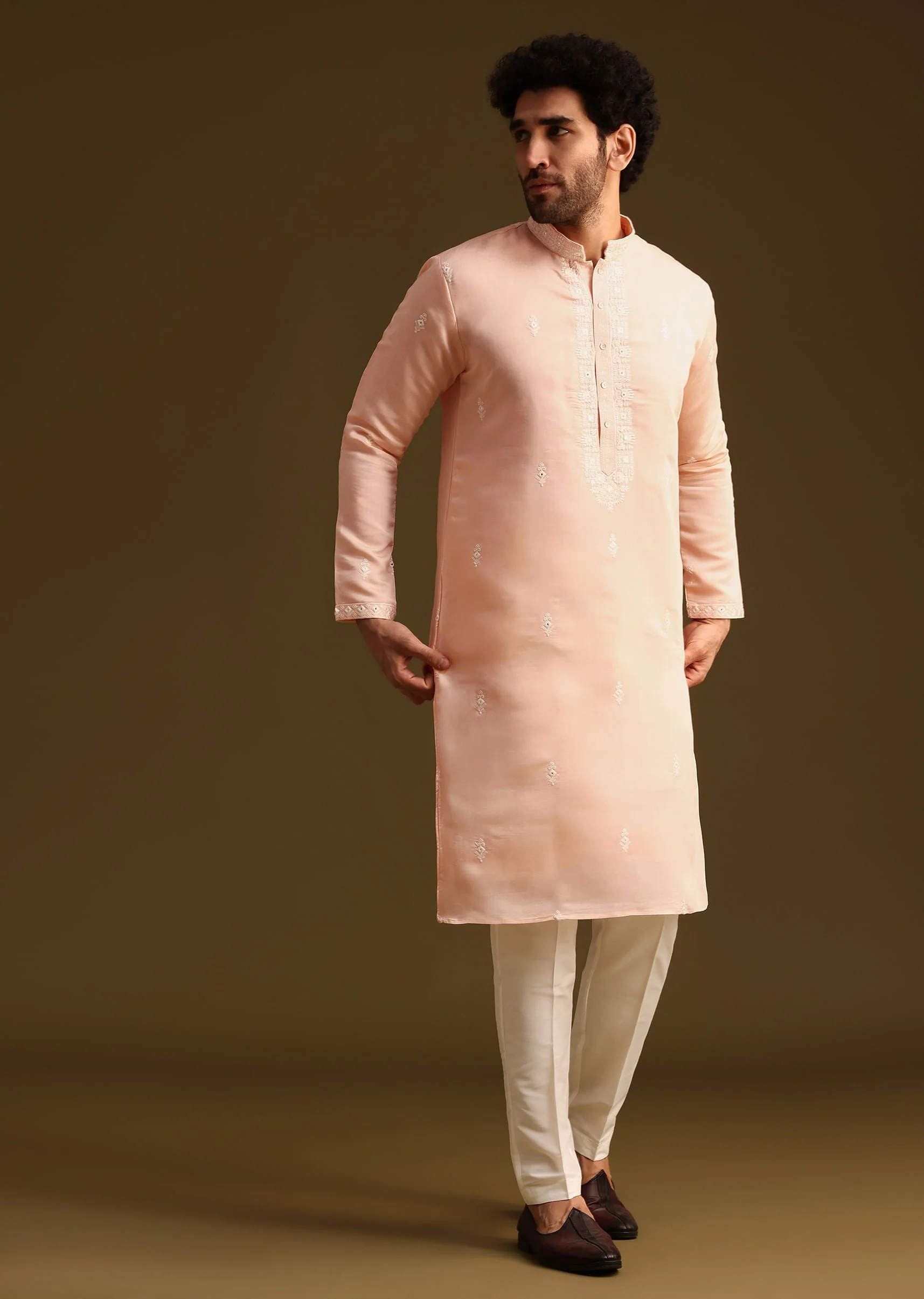 Peach Silk Kurta And Pant - Image 4