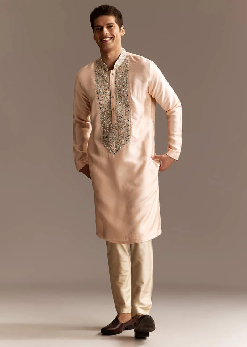 Peach Silk Kurta Set - Image 2