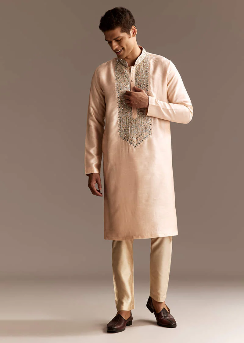 Peach Silk Kurta Set - Image 4