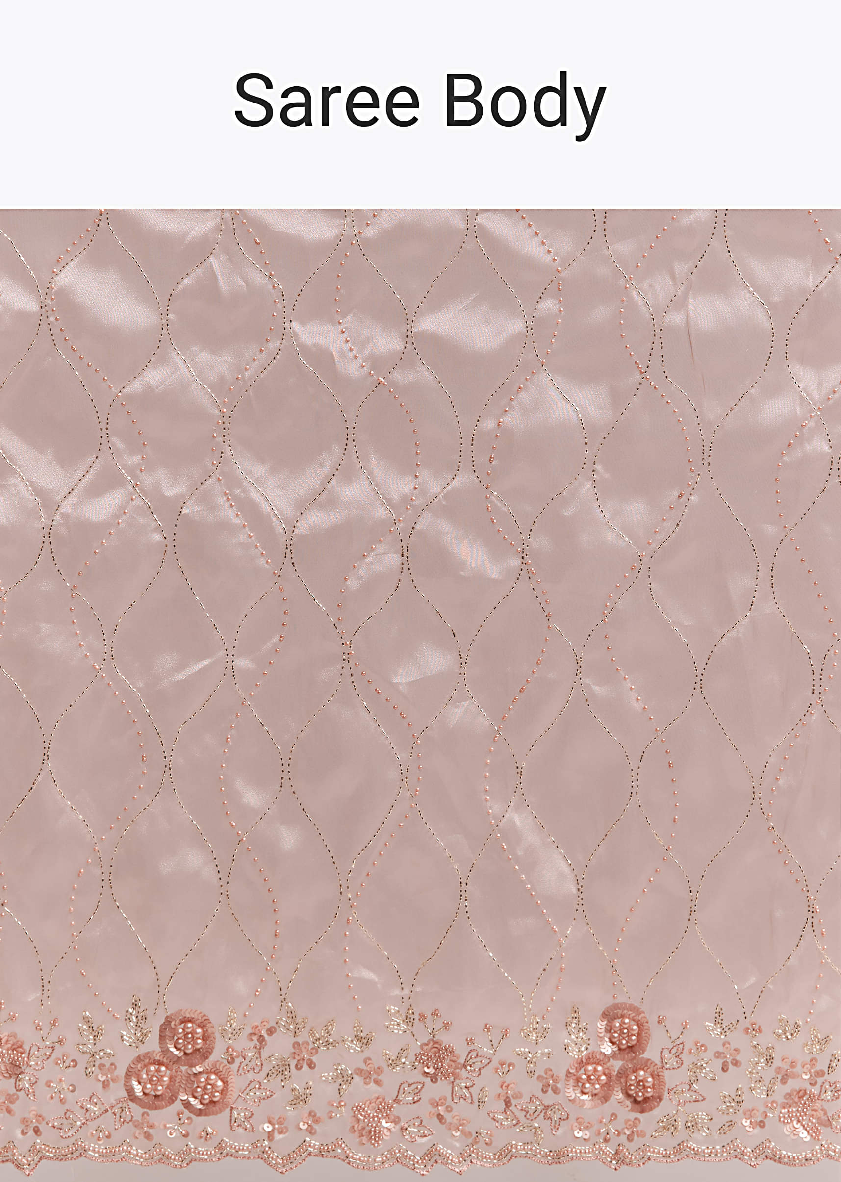 Peach Tissue Saree With Geometric Embroidery - Image 8