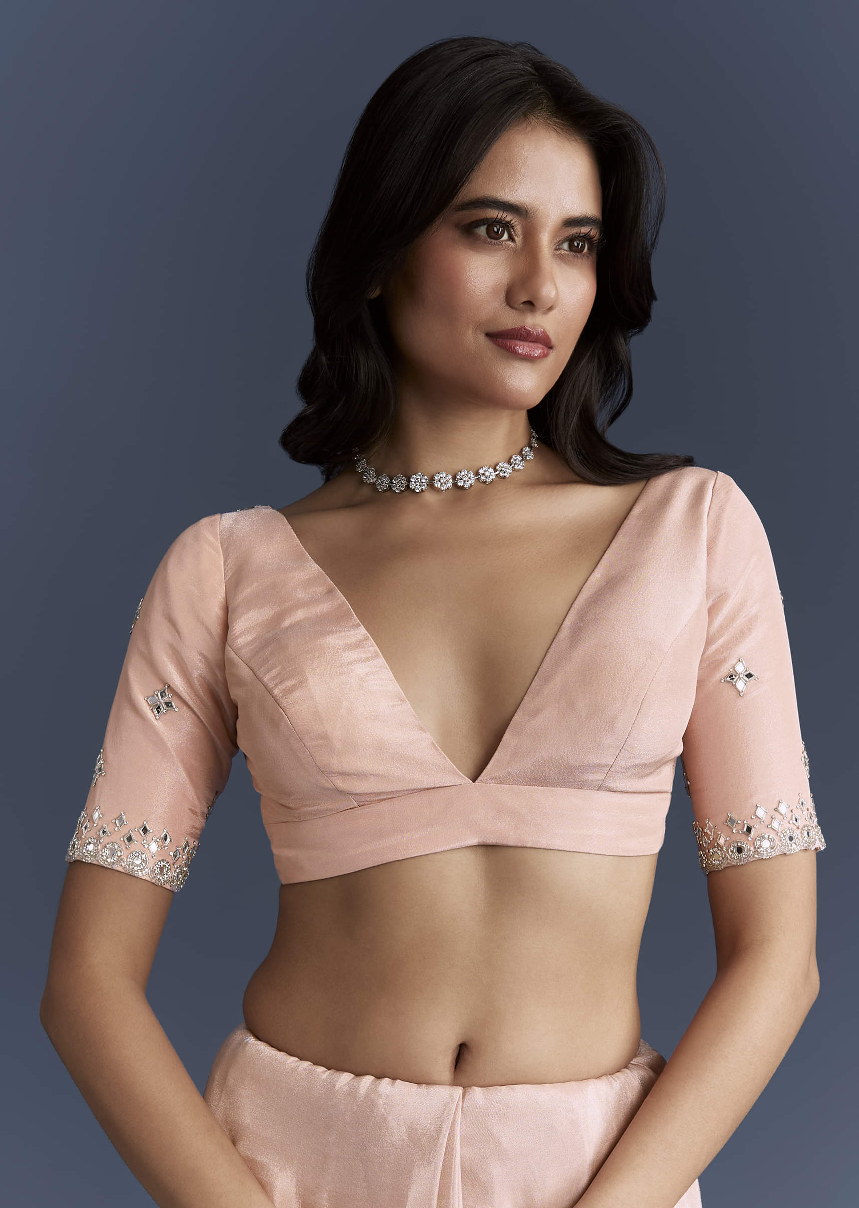 Peach Tissue Saree With Heavy Hand Embroidery - Image 7