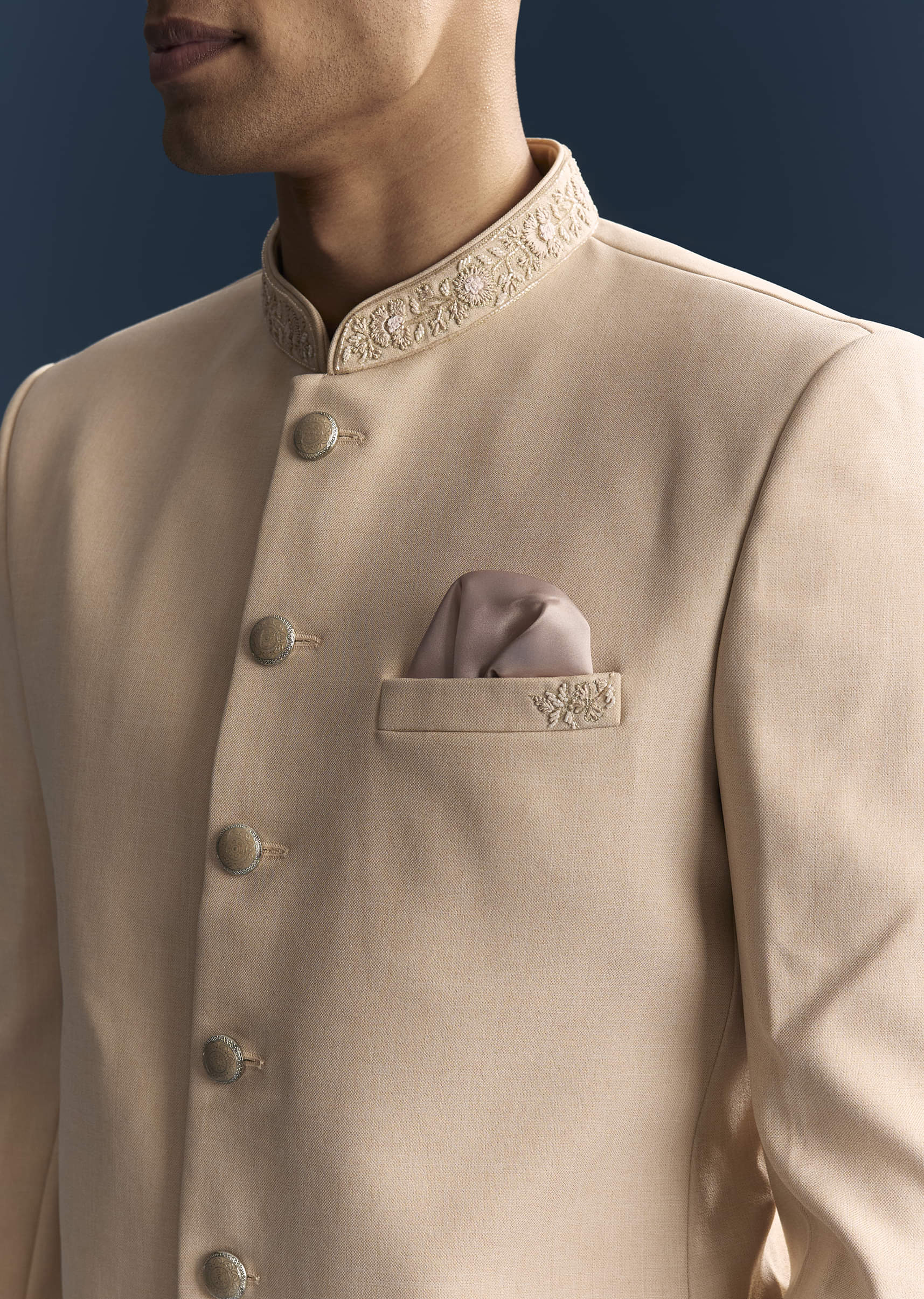 Peach Viscose Jodhpuri Suit For Men With Hand Embroidery - Image 2