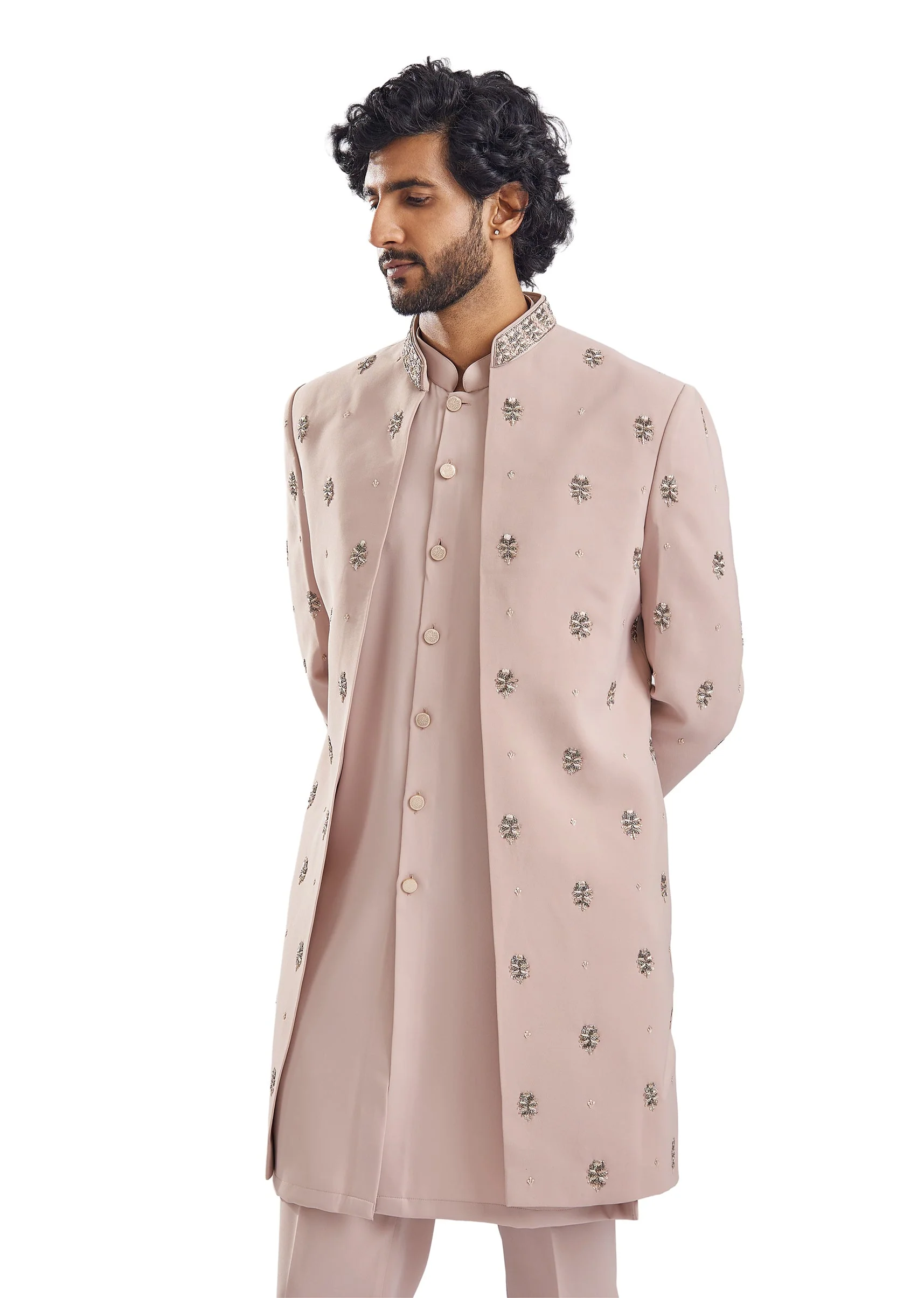 Peach Zardosi Indo Western Mens Set - Image 2