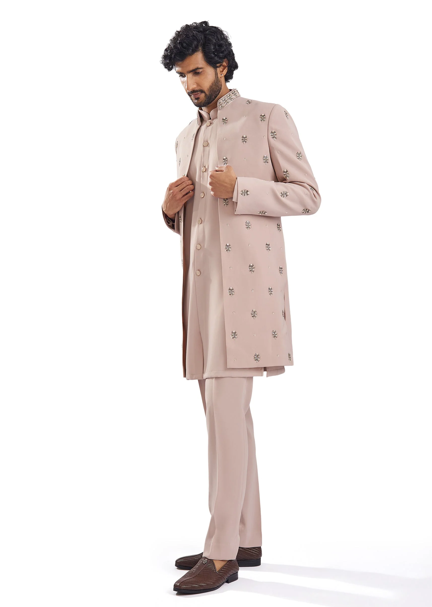 Peach Zardosi Indo Western Mens Set - Image 3