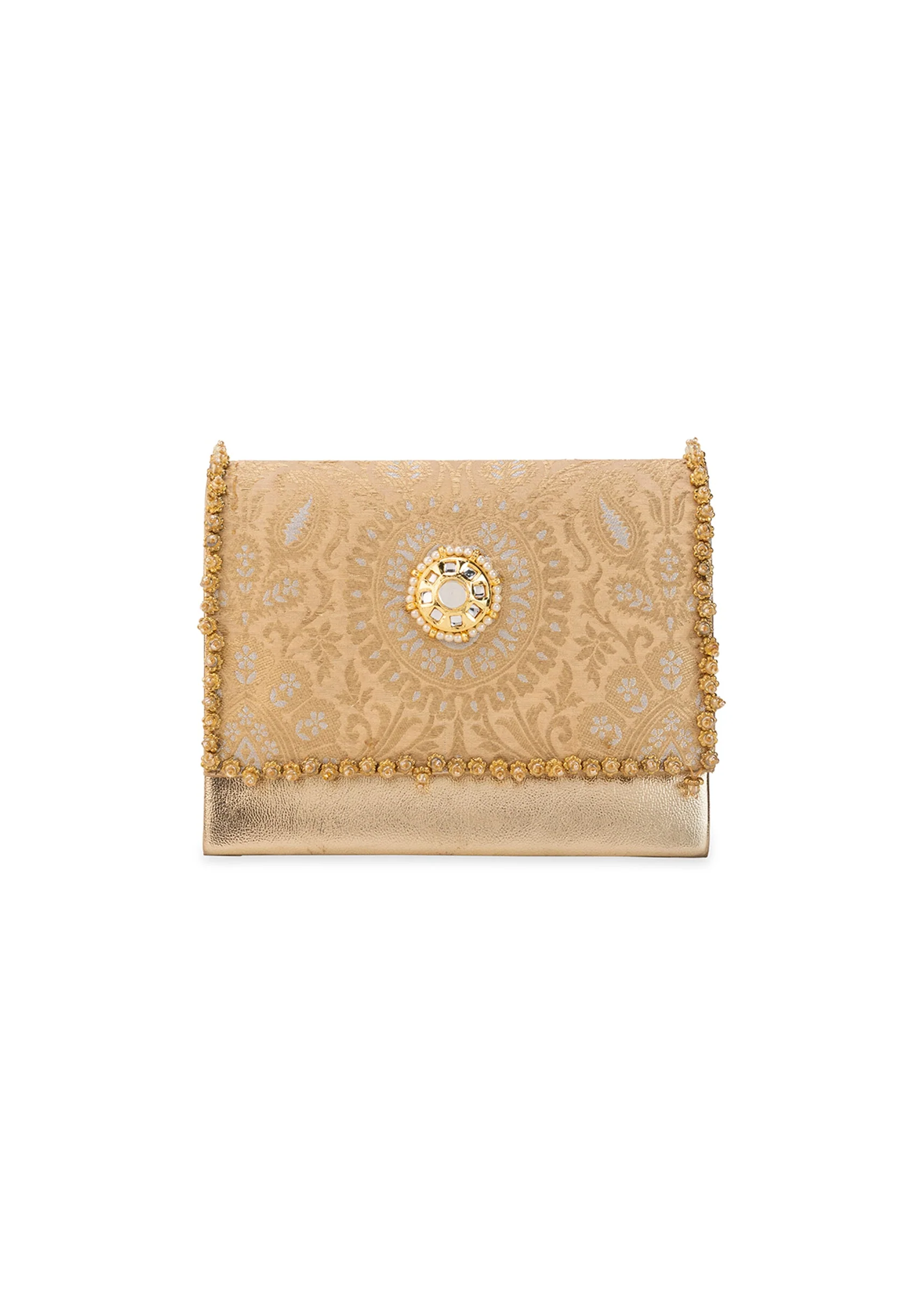 Peach Zari and Kundan Embellished Flap Bag - Image 2