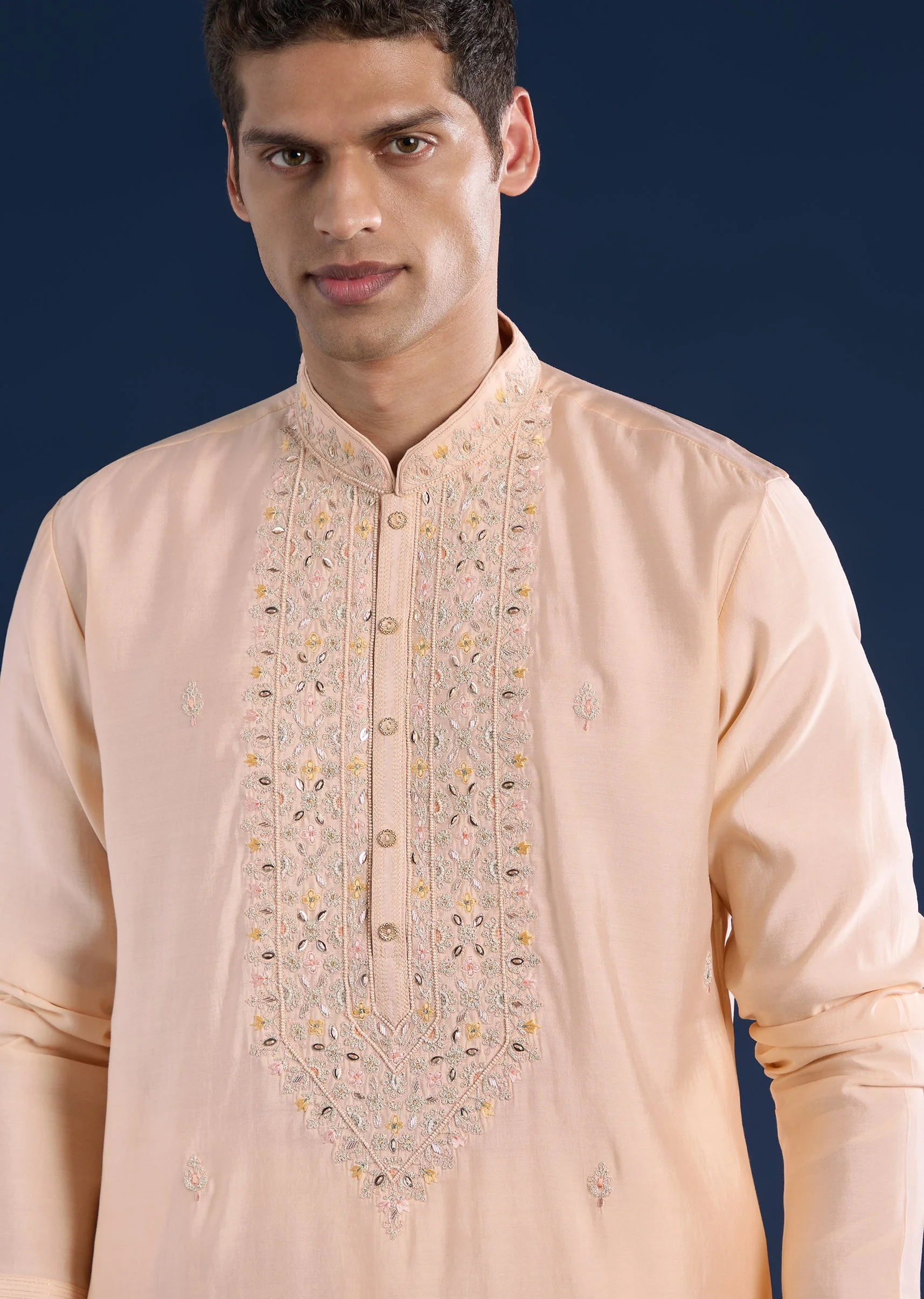 Peach Zari Motif Kurta Set