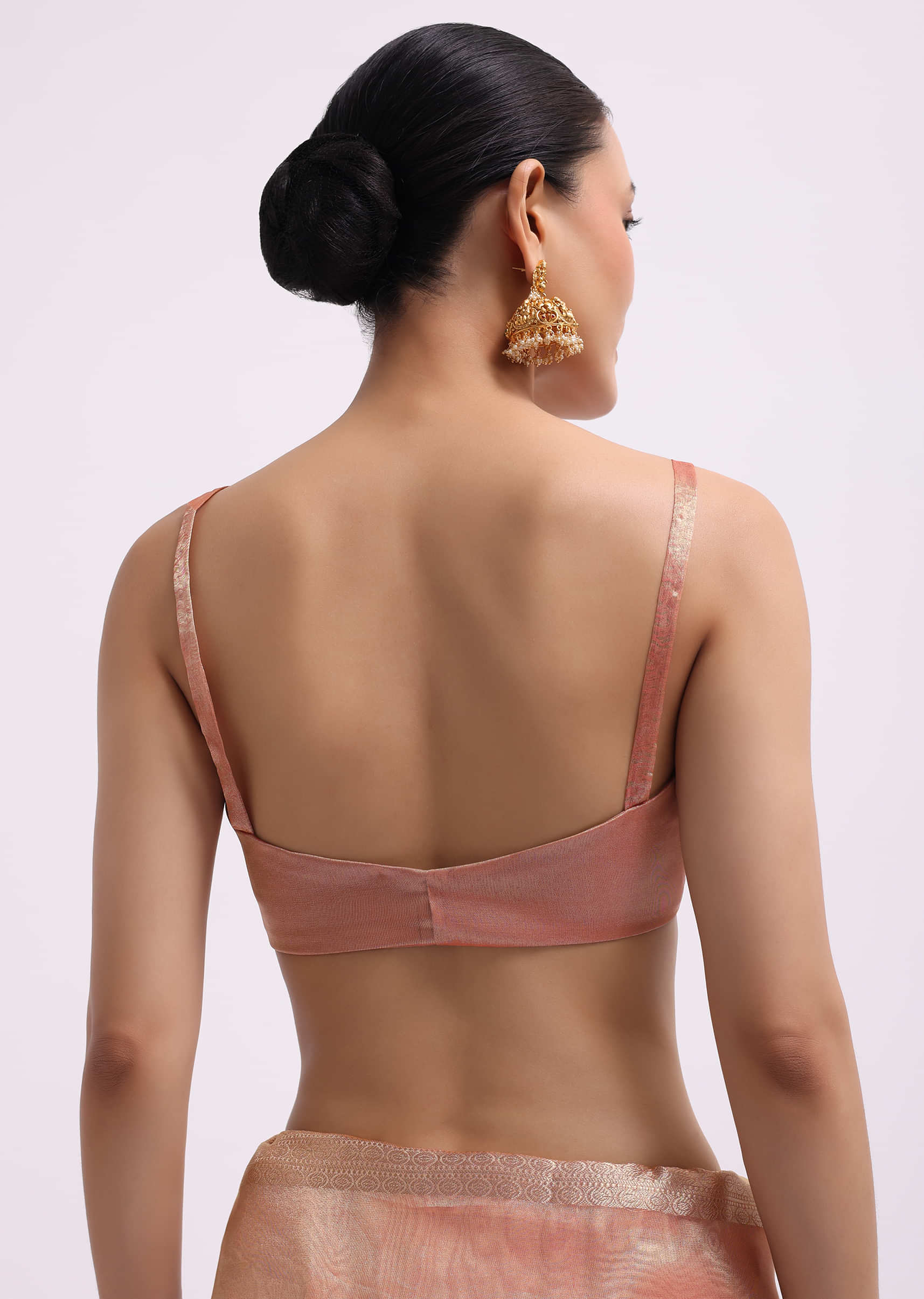 Peach Zari Woven Chanderi Saree With Unstitched Blouse - Image 8