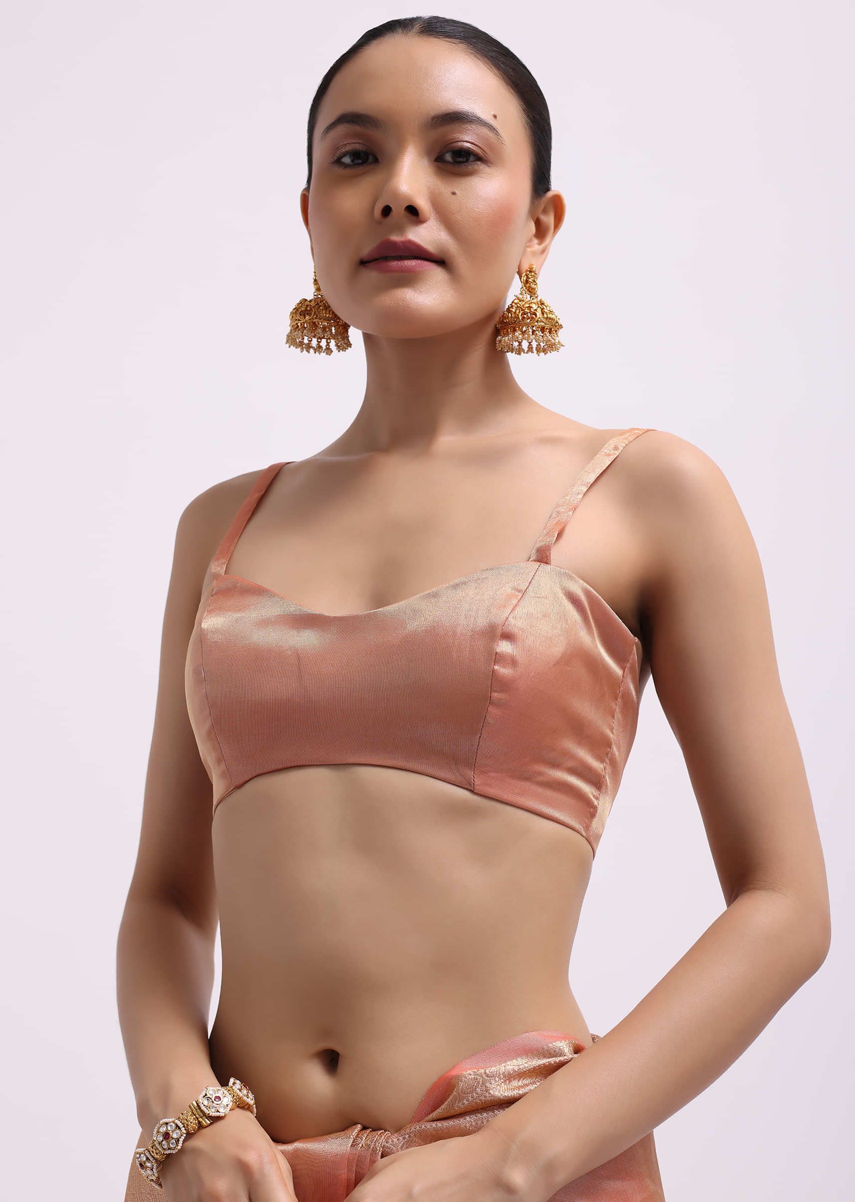 Peach Zari Woven Chanderi Saree With Unstitched Blouse - Image 9
