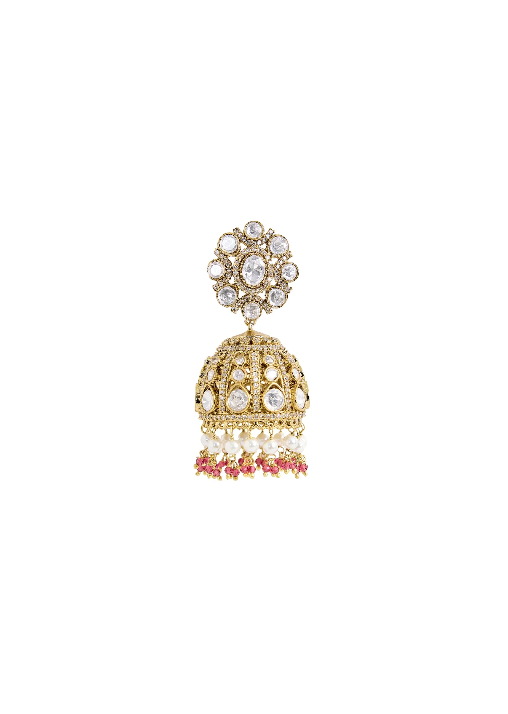 Pearl And Kundan Drop Jhumka Earrings - Image 3