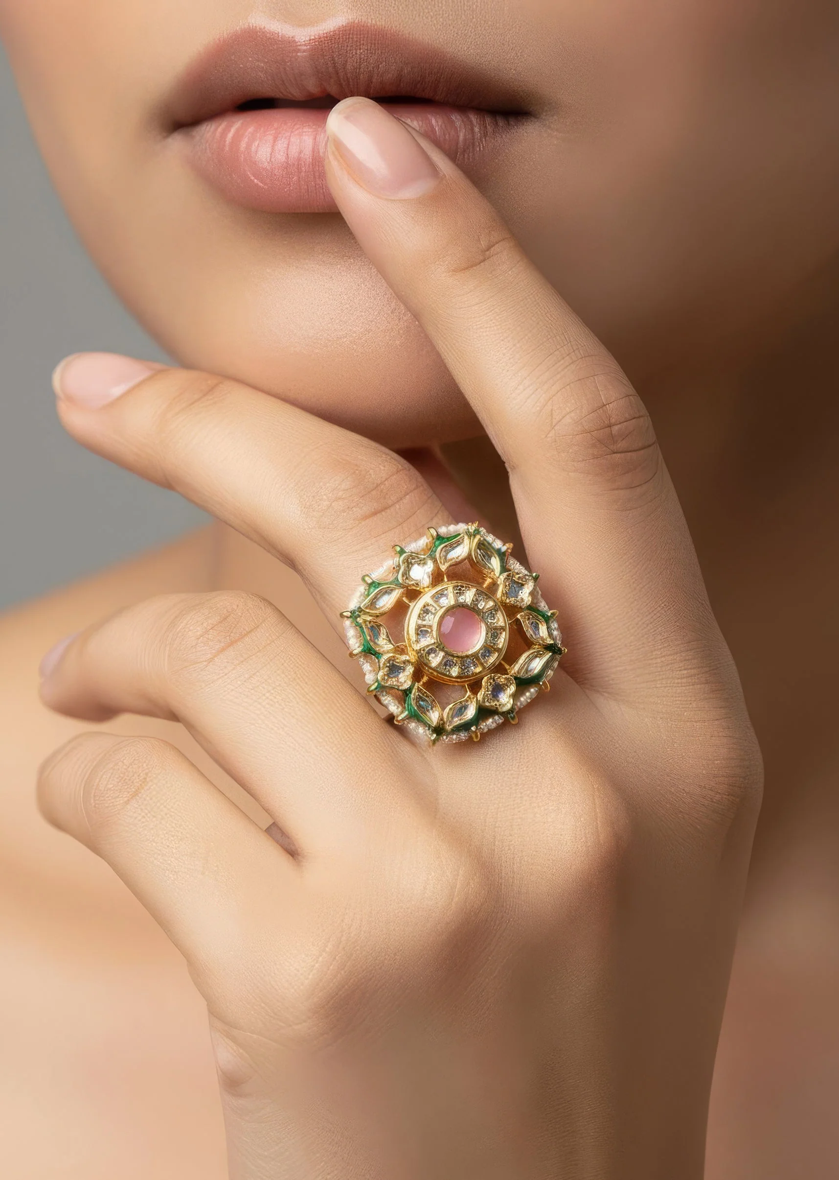 Pearl And Kundan Statement Ring