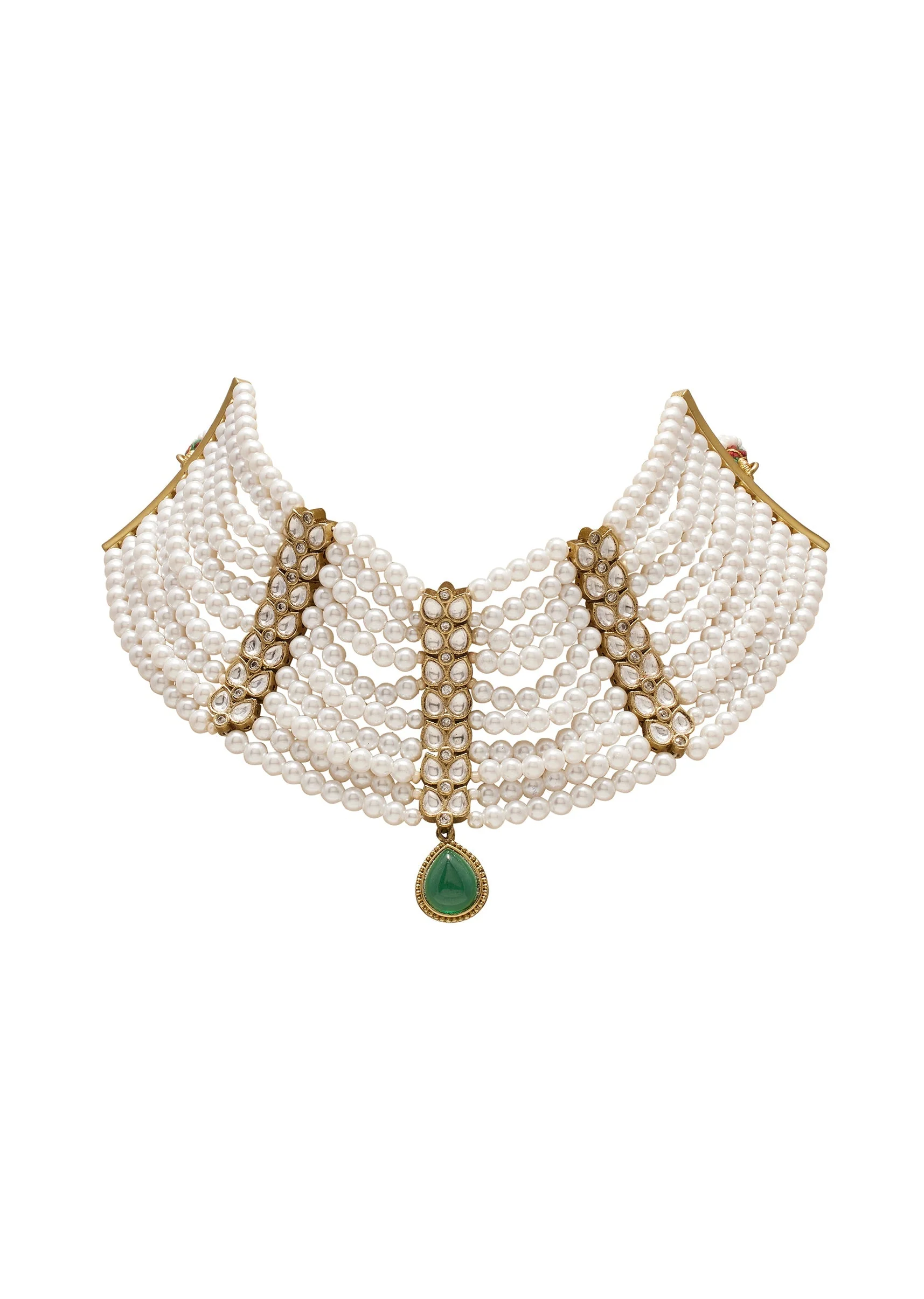 Pearl & Green Choker Necklace Set - Image 3