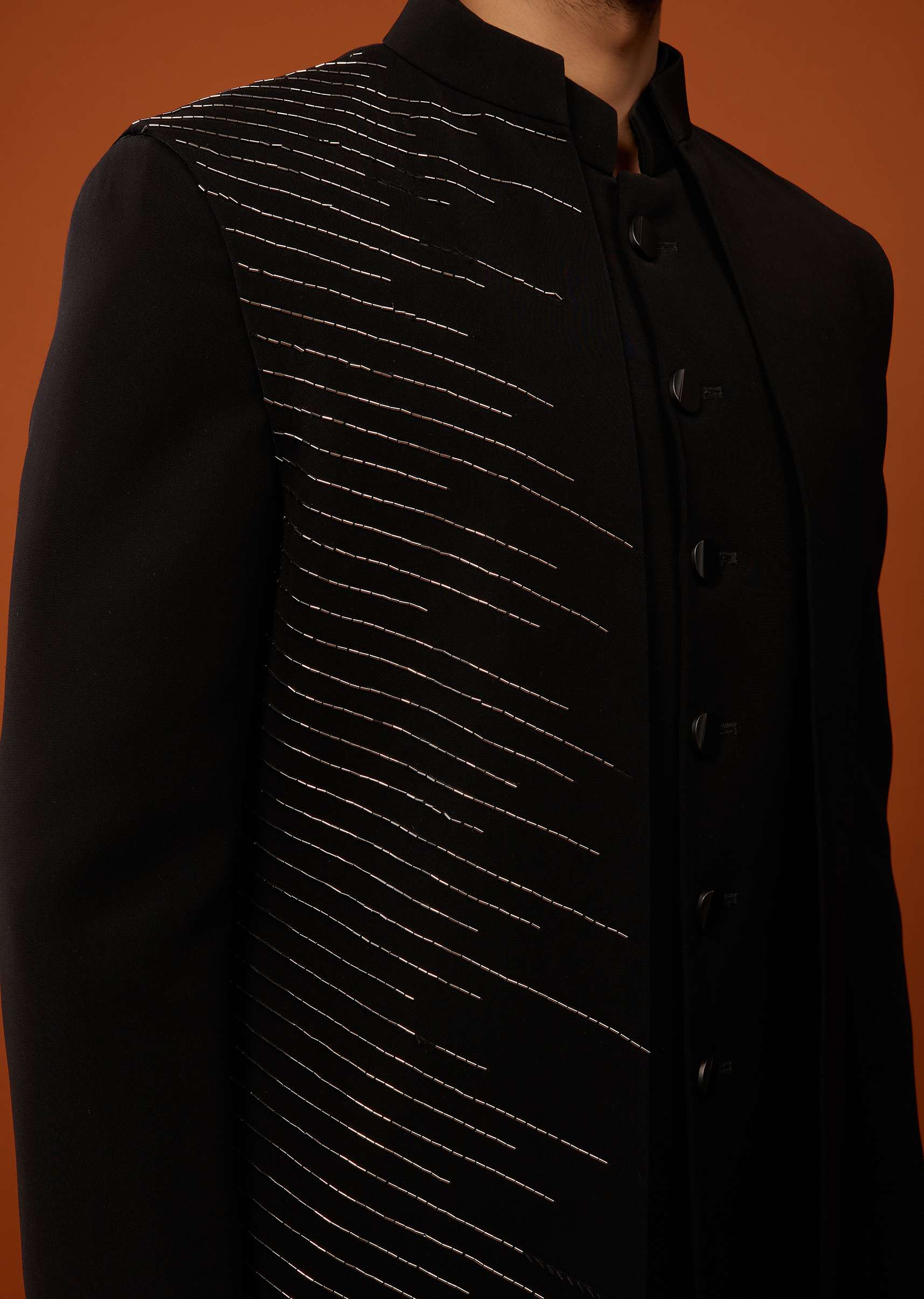 Phantom Black Indo-Western Sherwani Set Embroidered In Imported Suiting Fabric - Image 5